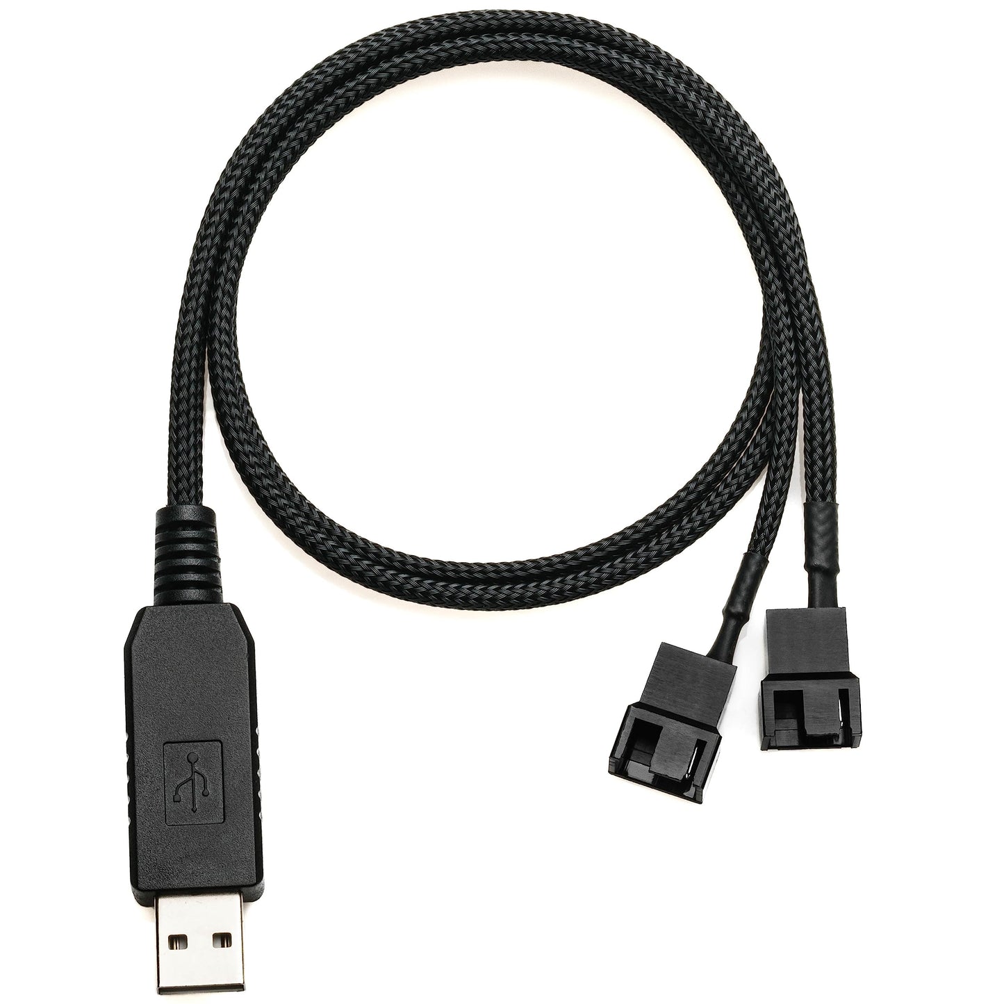 CRJ 12V Step-Up USB to Dual PC Fans Power Adapter Cable - 24-inch (60cm), Black Sleeved - Full Fan Speed Adapter for 3-Pin/4-Pin Cooling Fans