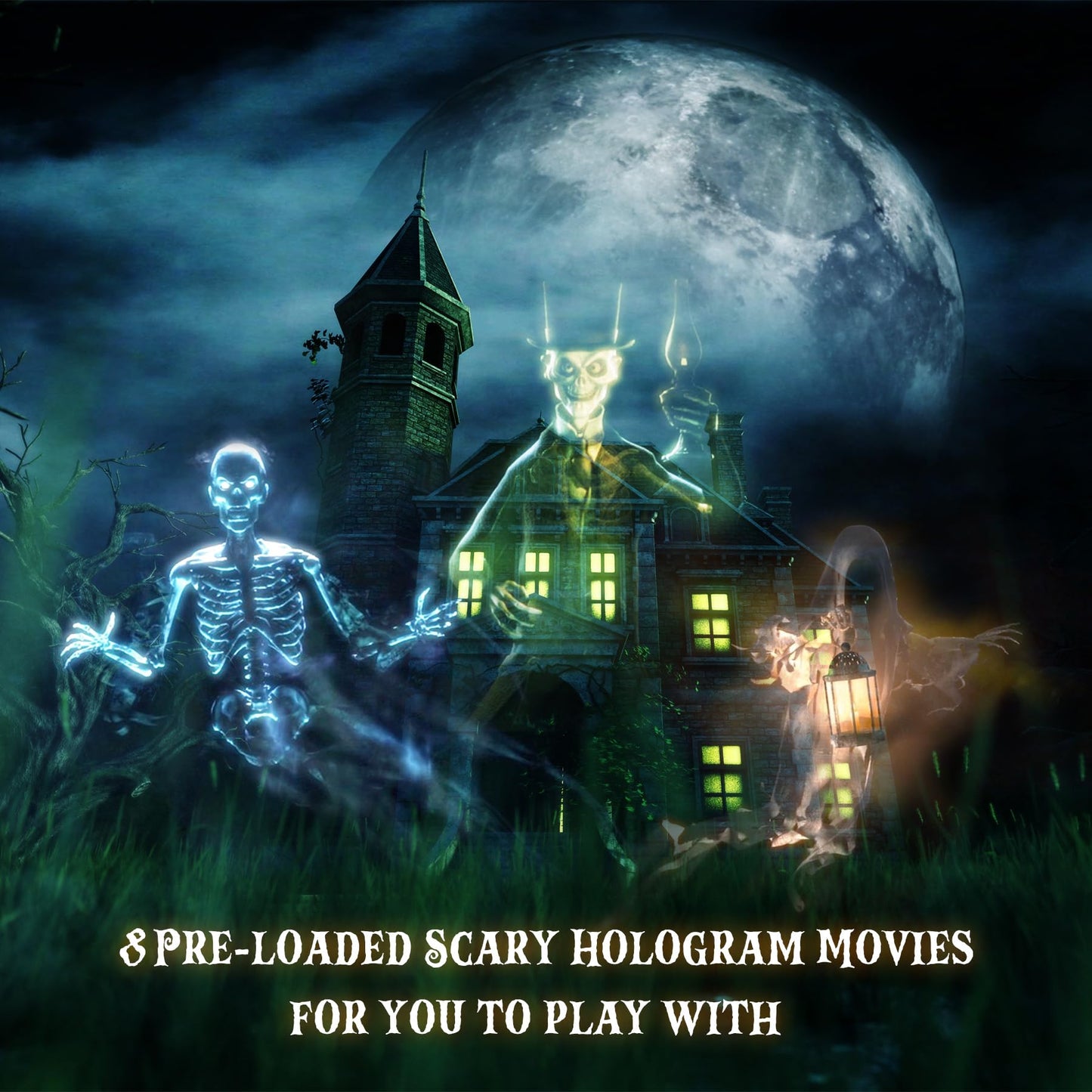 AAXA HP Halloween Projector (2025 Upgraded) for Haunted Windows, Auto-Start, Holographic Projections, Short Throw, HD 1080P, Portable Projector with 8