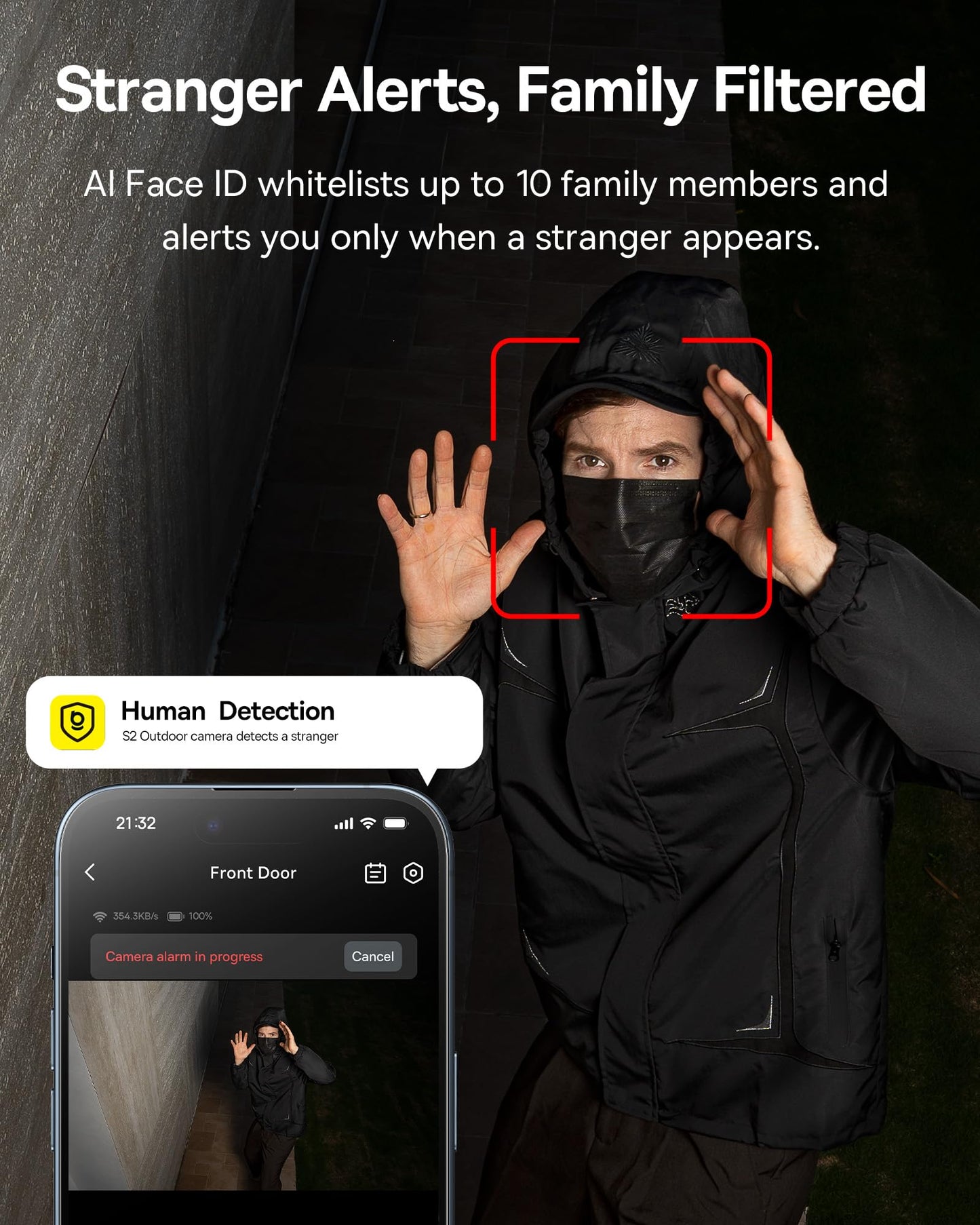 Baseus S2 4K Solar Security Cameras Wireless Outdoor - Radar+PIR Detection, AI Face Recognition, Auto Sunlight-Tracking, Color Night Vision, IP67, No