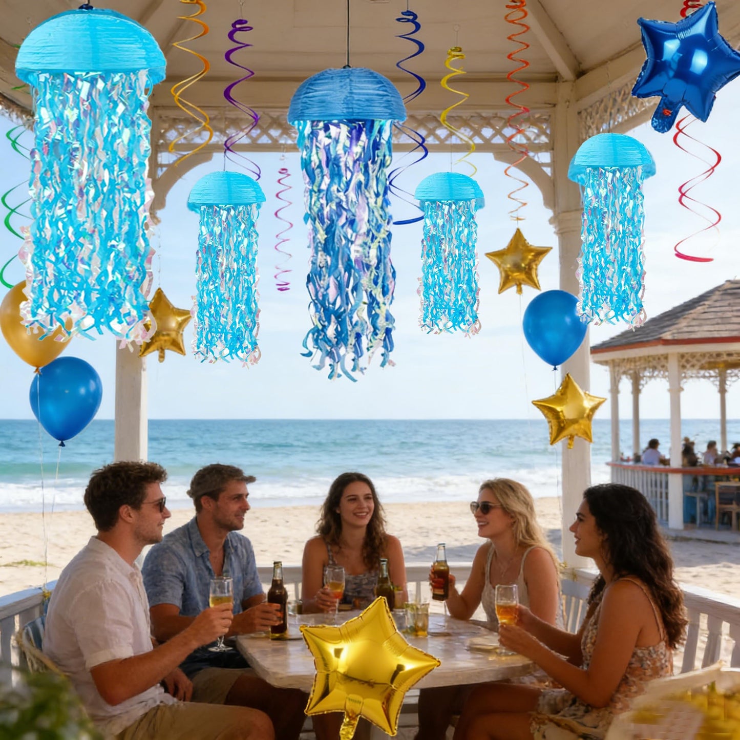 Tropical Fish Hanging Swirls Set & Hanging Jellyfish Paper Lanterns lamp.Mermaid Birthday Decorations, Under The Sea Ocean Party Decor