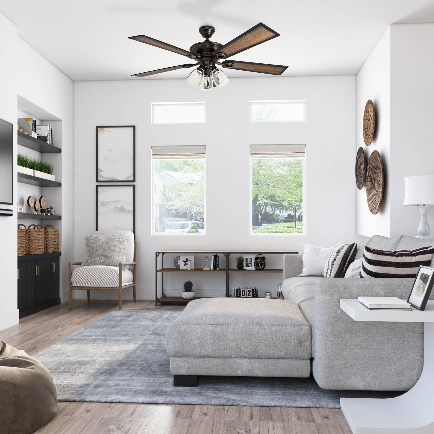 Prominence Home Glenmont, 52 Inch Farmhouse LED Ceiling Fan with Light, Pull Chain, Three Mounting Options, Dual Finish Blades, Reversible Motor