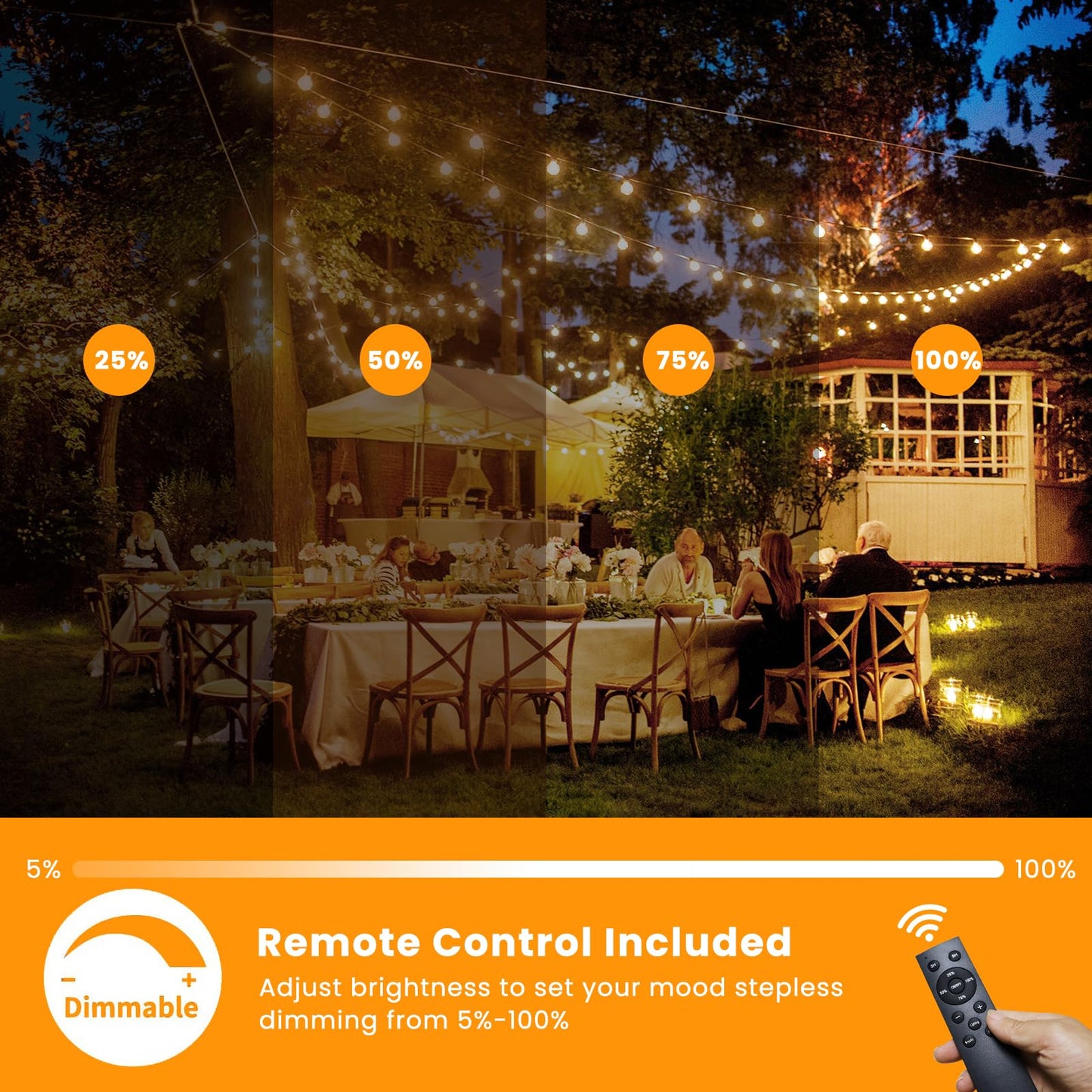 Bdrofn 100FT Solar String Lights Outdoor Waterproof, Solar Patio Lights with Remote Control & 30+2 Dimmable ST38 Edison Bulbs Shatterproof,Solar