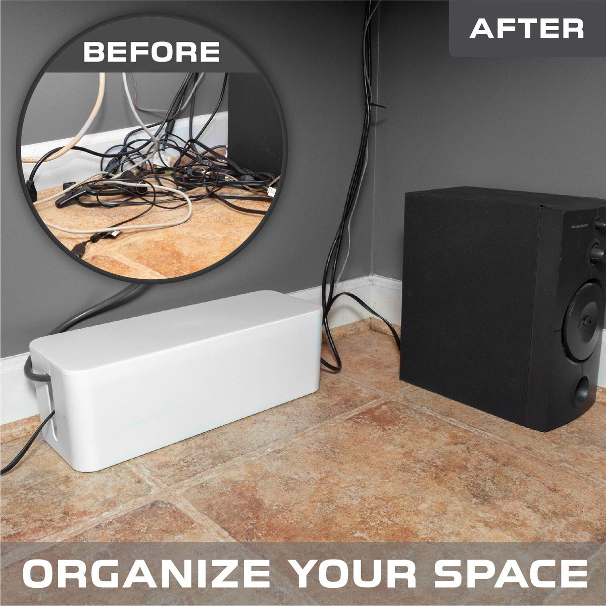 Iron Forge Cable Cable Management Box, 2 Pack - White Cord Organizer and Hider for Wires, Power Strips, Surge Protectors & More - Includes Sleeve