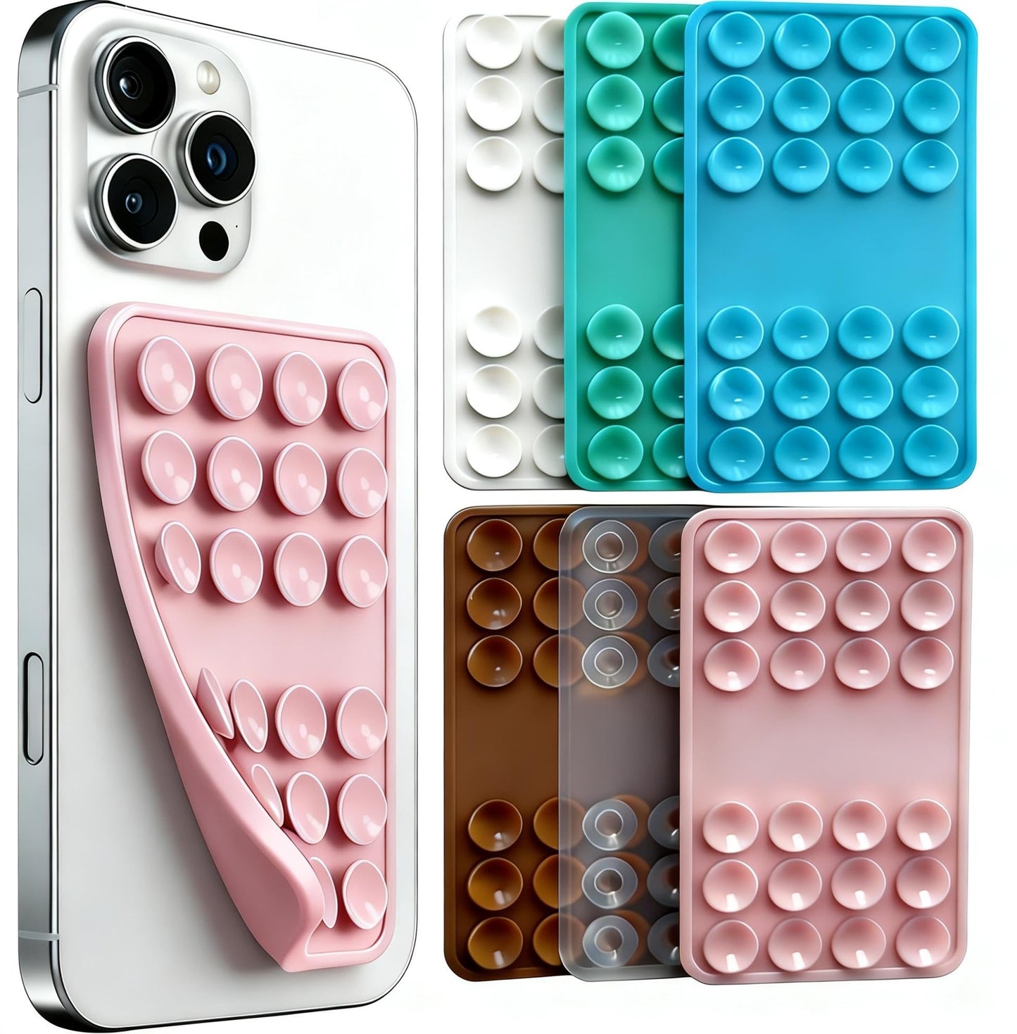 6PCS Silicone Suction Phone Case Mount, Non Slip Suction Cup, Hands-Free Phone Accessories Holder for Selfies and Tiktok Videos, Silicone Adhesive
