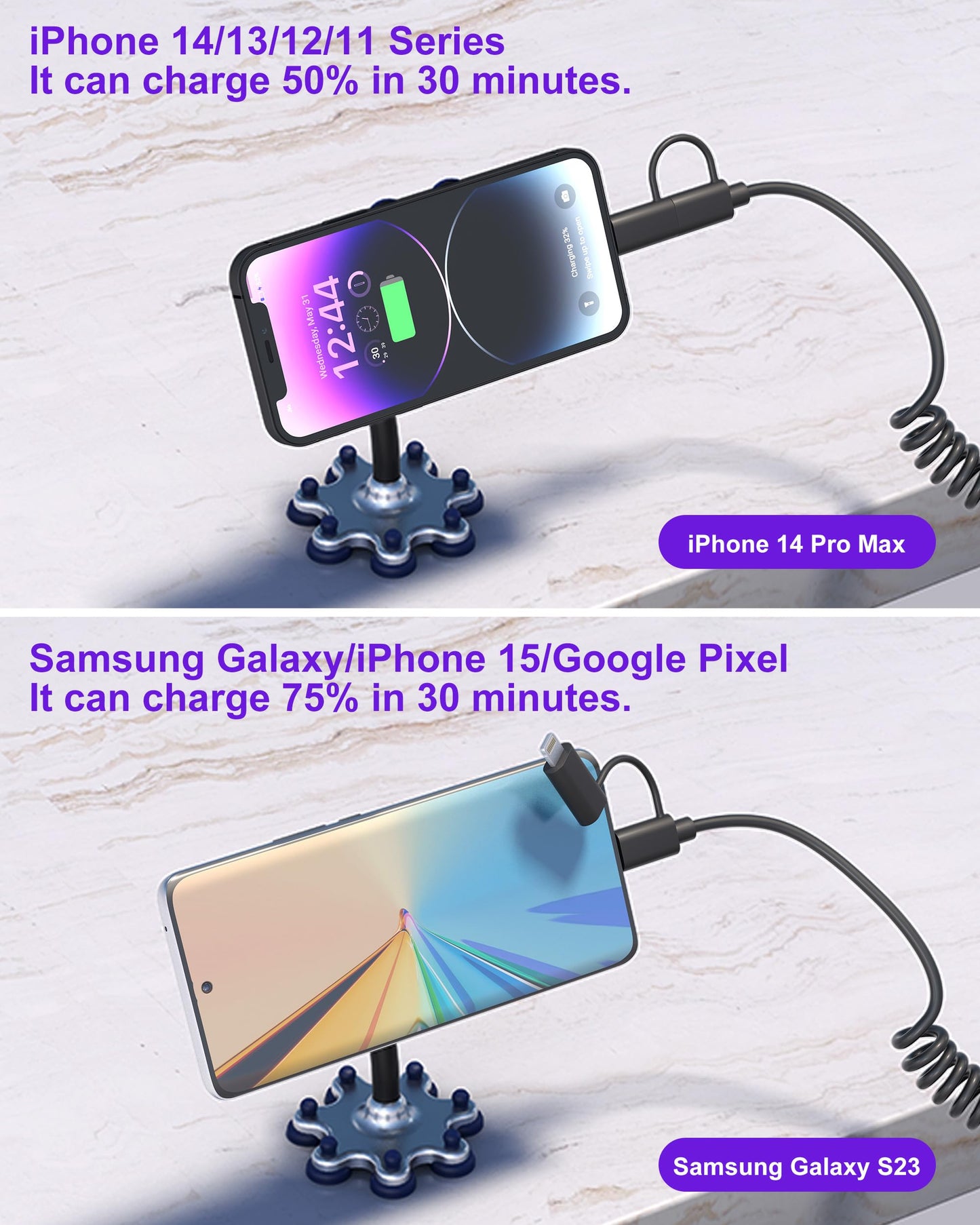 USB to USB C and Lightning Cable Combo 2 in 1 Coiled Cable Support Apple Carplay & Android Auto 3A Fast Charge Data Sync Short Curly Lightning…