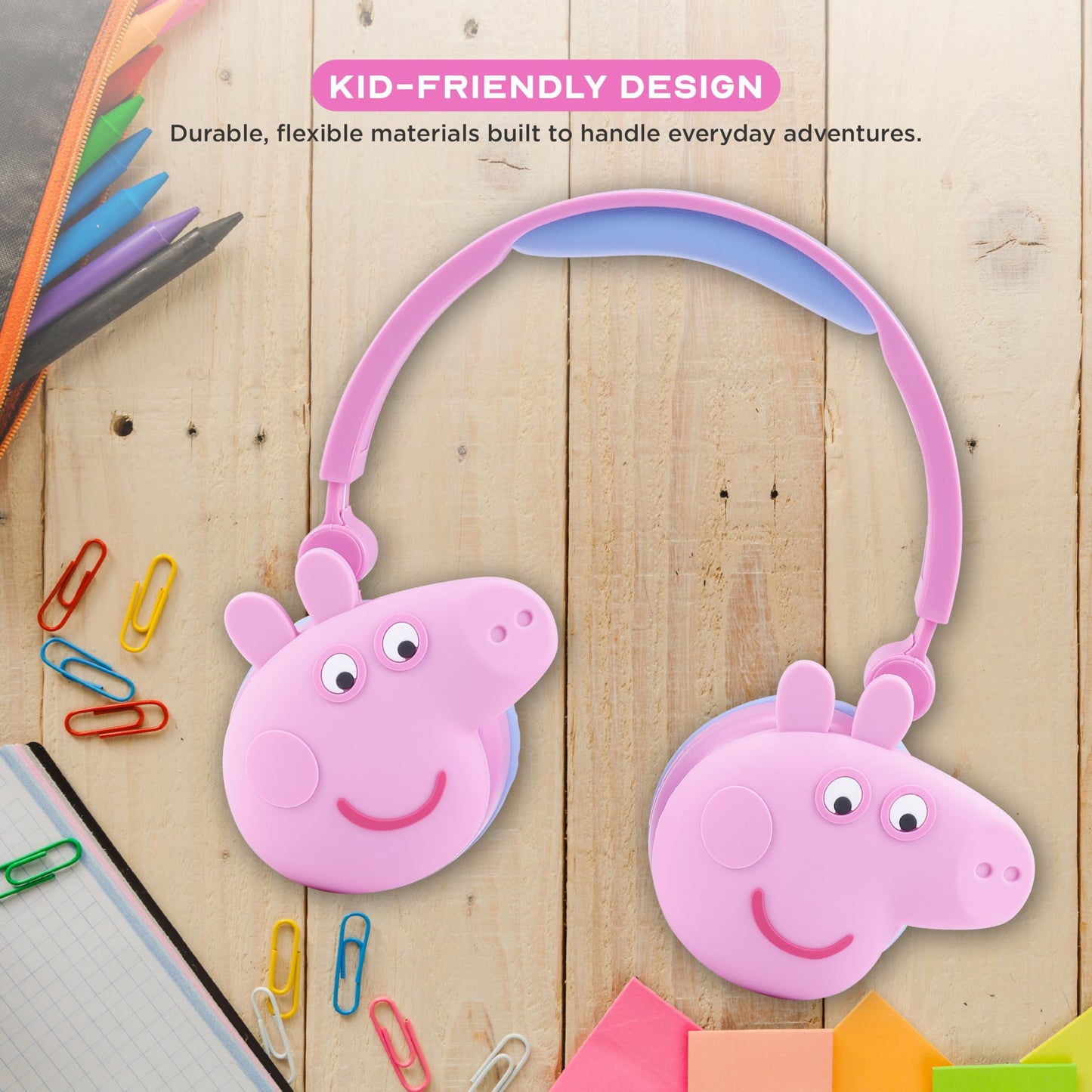 Peppa Pig - Kids Bluetooth Headphones, Wireless & Wired Over-Ear Headphones with Safe Volume, Adjustable Headband, Rechargeable Battery & Stereo Sound