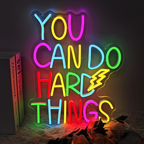 You Can Do Hard Things Neon Sign Dimmable LED USB Powered Neon Light UP for Classroom Wall Decor Art Positive Bedroom Library Study Room Home