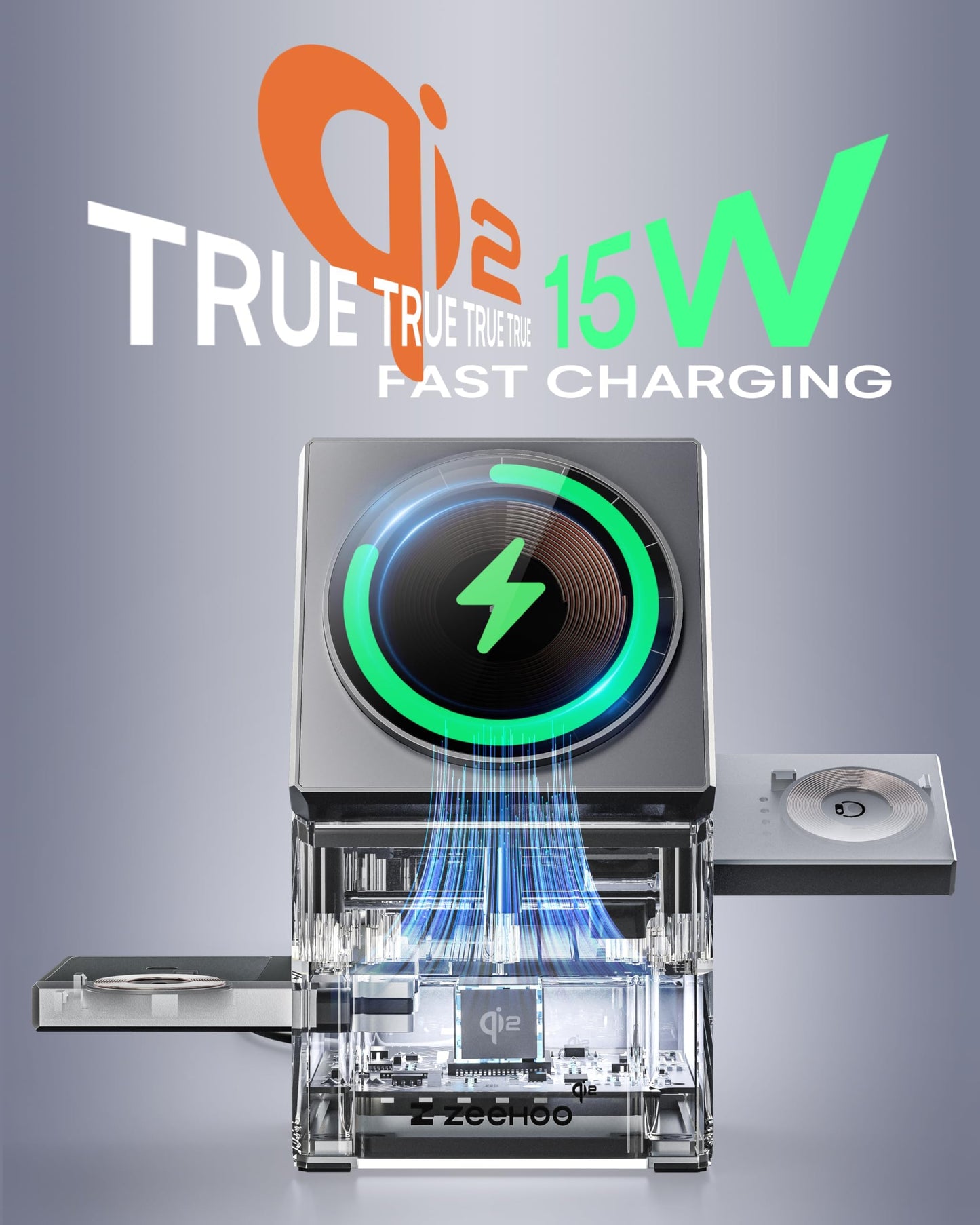 ZEEHOO 3 in 1 Charging Station for Apple, Mag-Safe for iPhone Charger, Qi2 Certified Rotating Wireless Charger Stand for iPhone 17,16,15,14,13,12