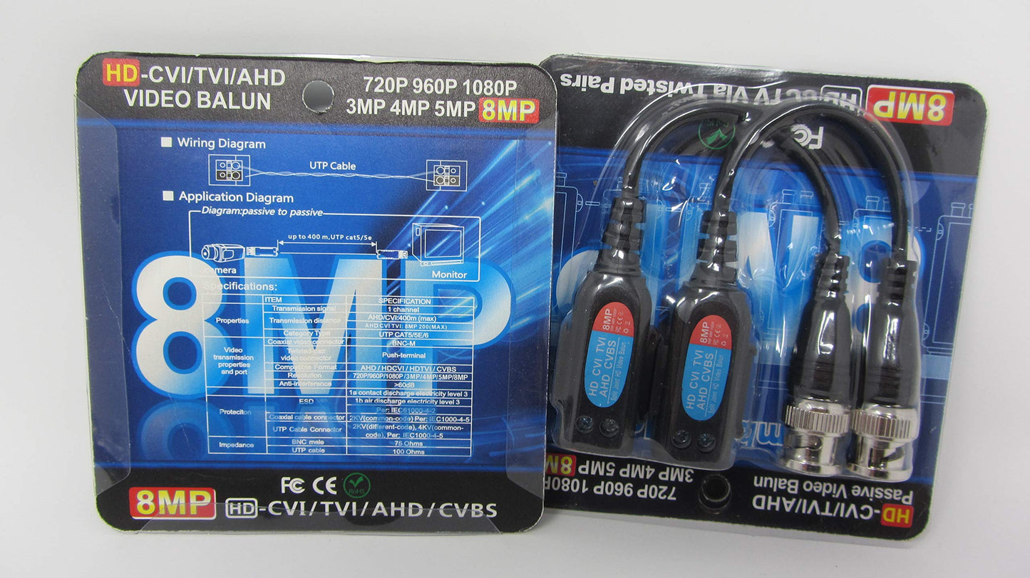 6 PAIRS (12 Pcs) Mini CCTV BNC Video Balun with Lead Coax Cable