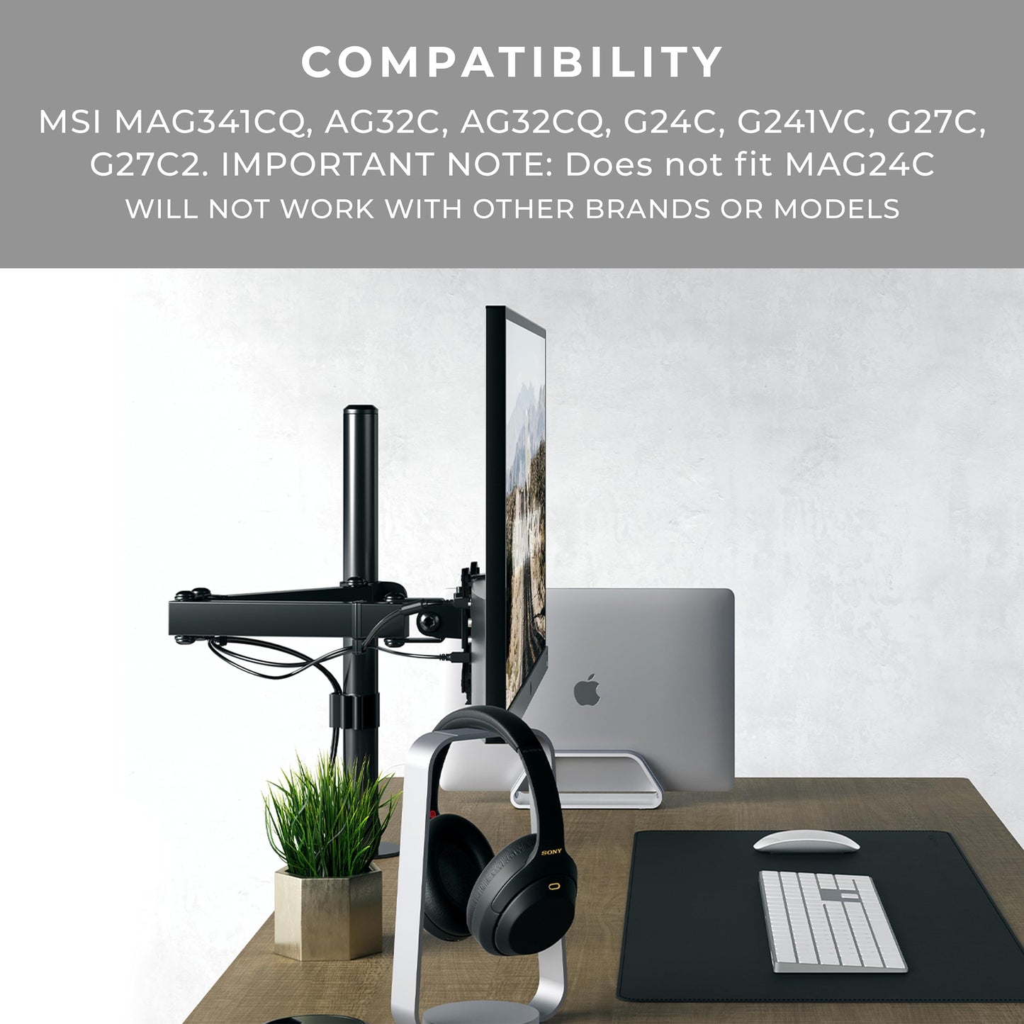 HumanCentric VESA Mount Adapter Compatible with MSI Optix MAG341CQ, AG32C, AG32CQ, G24C, G27C, G27C2 Monitors, Does Not Fit MAG24C, for 75x755