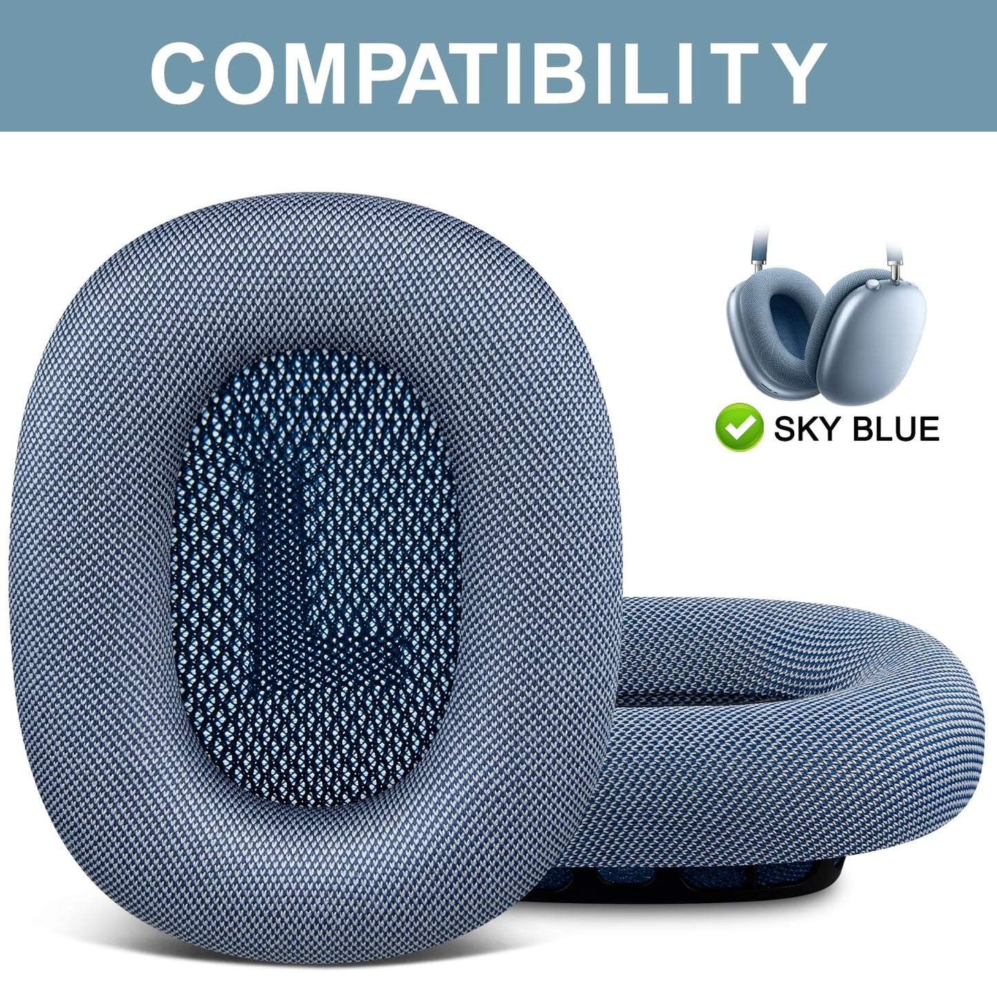 SOPROM Upgraded Ear Pads for AirPods Max 1 & 2 Over-Ear Headphones, Upgraded Earpads Replacement Cushions with Durable Mesh Fabric, Noise Isolation