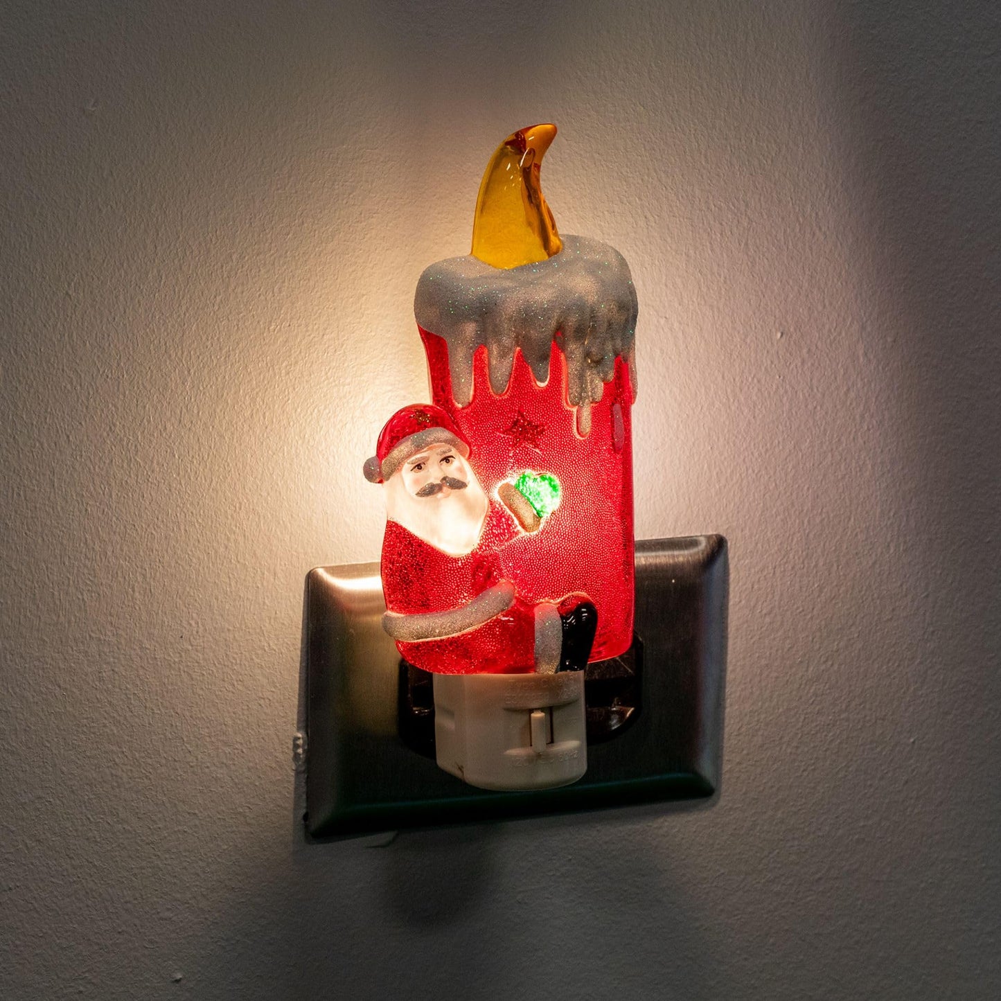 Novelty Lights LED Lamp Santa Claus with Candle Christmas Decoration Night Light with Swivel Plug