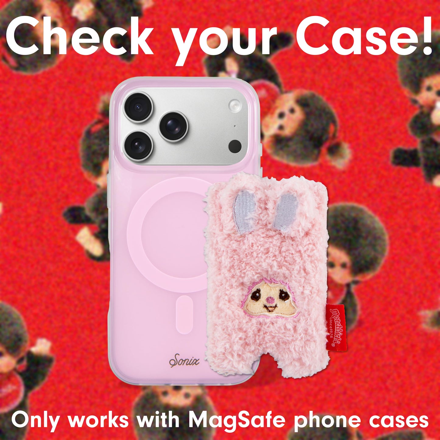Sonix x Monchhichi Plush Magnetic Phone Wallet | Cute Fuzzy Phone Card Holder Compatible with MagSafe Phones and Cases | Chimutan