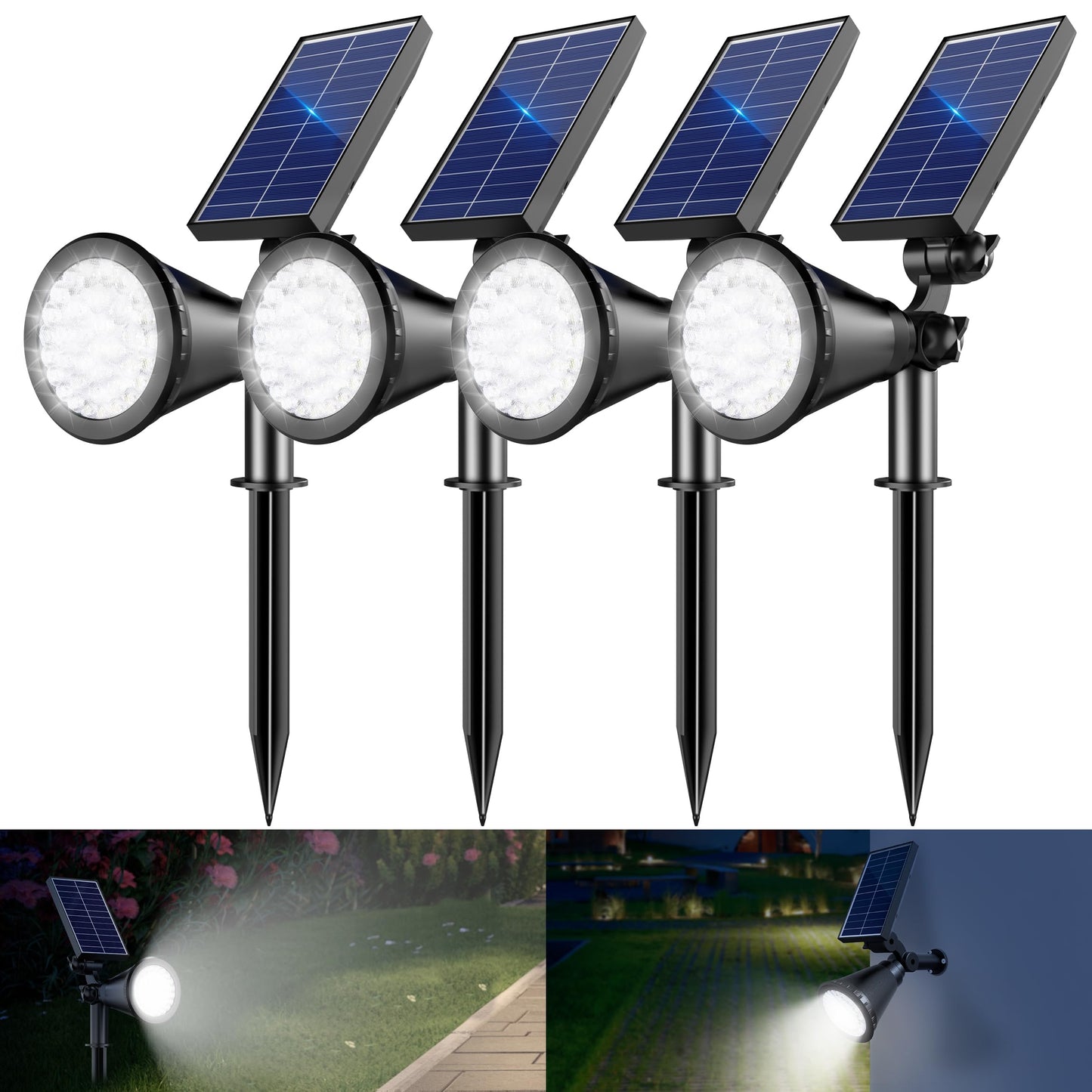 APOMAO Solar Spot Lights Outdoor, 36 LEDs 1000LM Adjustable Solar Lights Outdoor Waterproof, 2-in-1 Solar Powered Spotlights Landscape Lighting