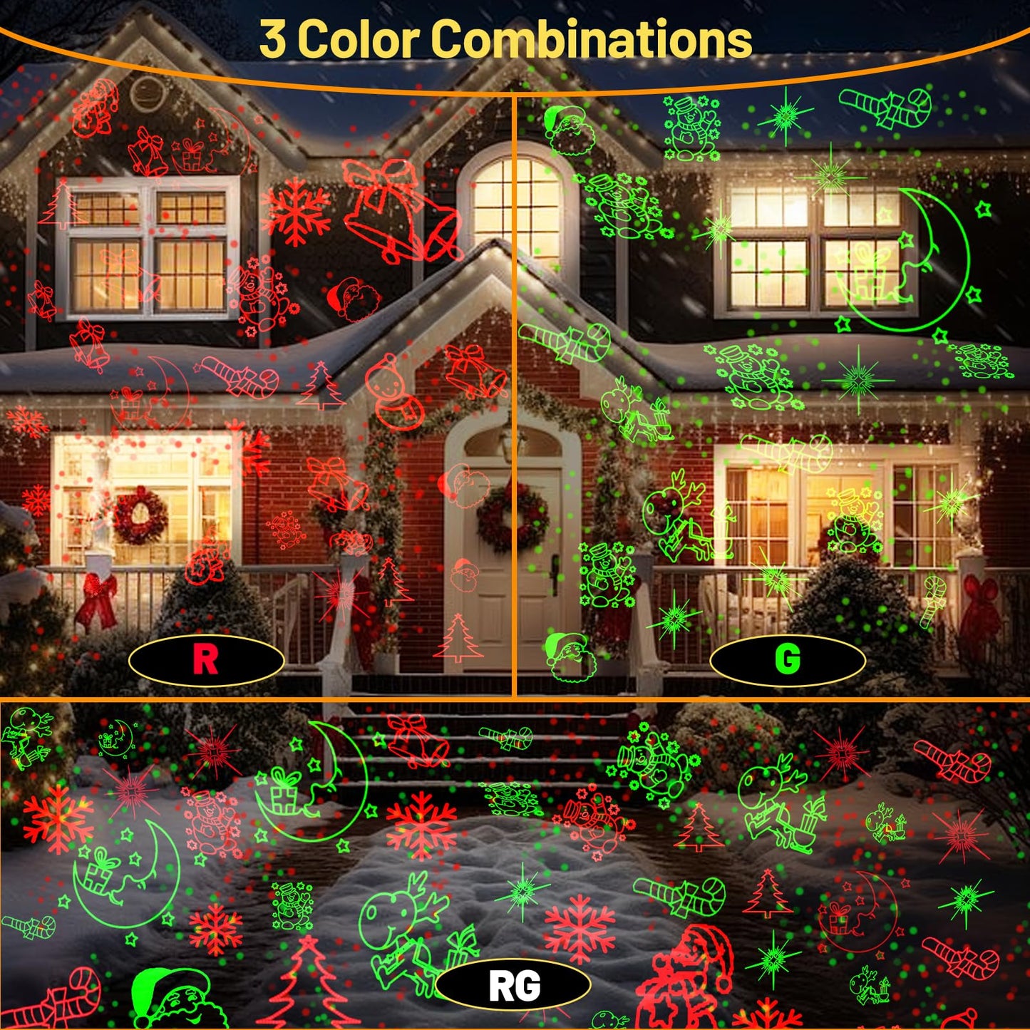 DXstring Christmas Projector Lights Outdoor, 16 Christmas Patterns, IP65 Waterproof, Remote Control and Timer, Christmas Decorations Light