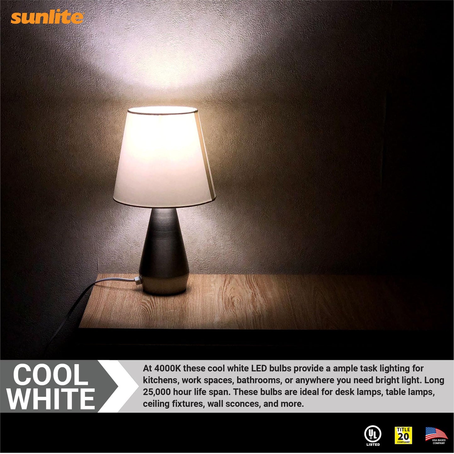 Sunlite LED A19 Light Bulb, 9 Watts (60W Equivalent), 800 Lumens, 120V, Dimmable, Medium E26 Base, 90 CRI, 230 Degree Beam Angle, UL Listed, Title-20