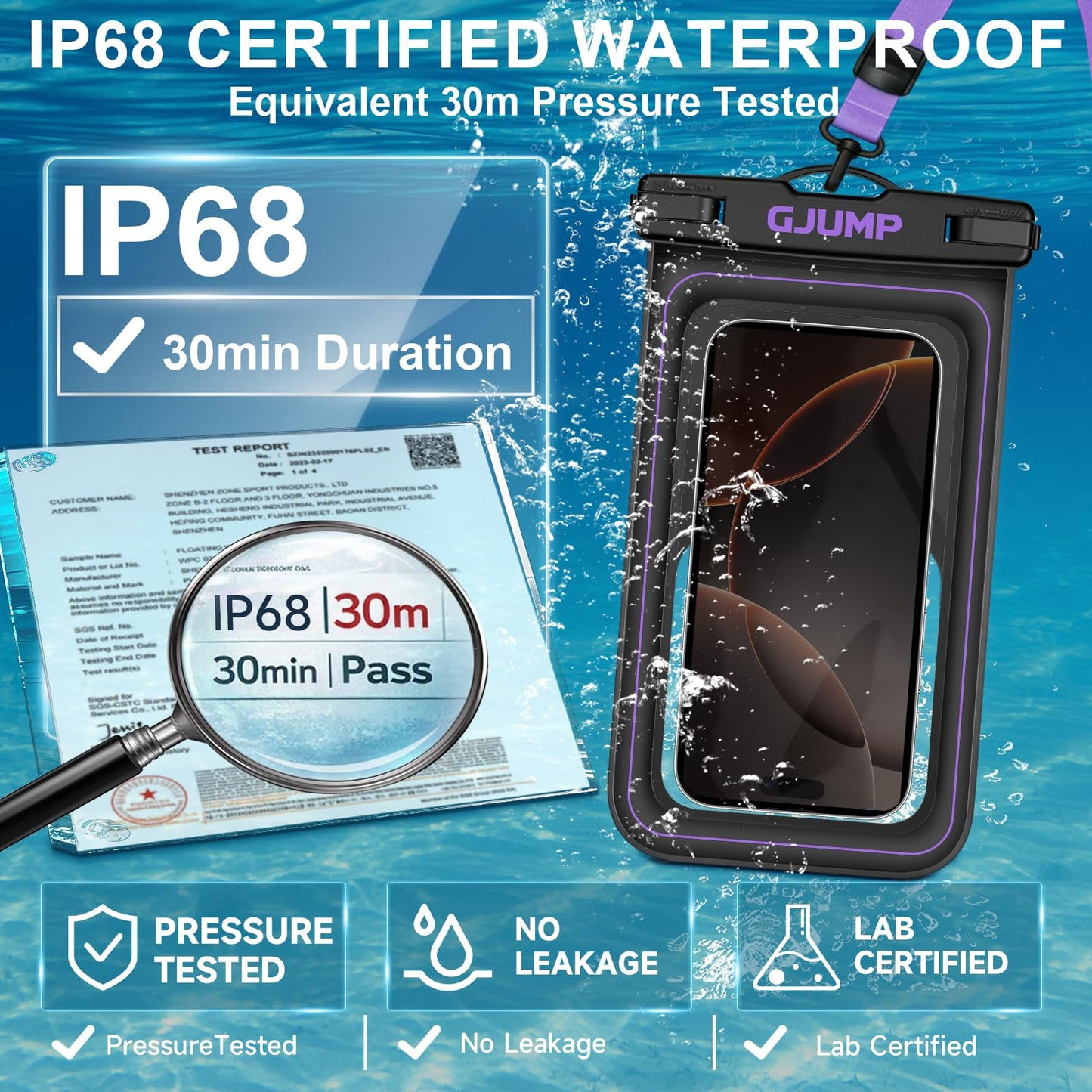 GJUMP Waterproof Phone Pouch Floating, 2 Pack IP68 Dry Bag Cell Phone Case
