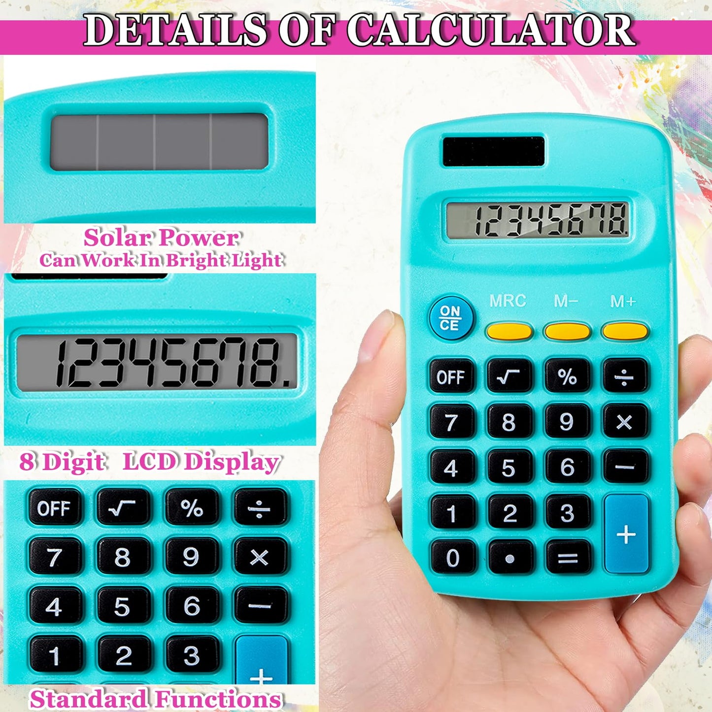Enjamyo 18 Pack Mini Pocket Calculators, Pocket Size Mini Calculators, 8 Digit Display Basic Calculator,Solar Battery Dual Power Function Calculator