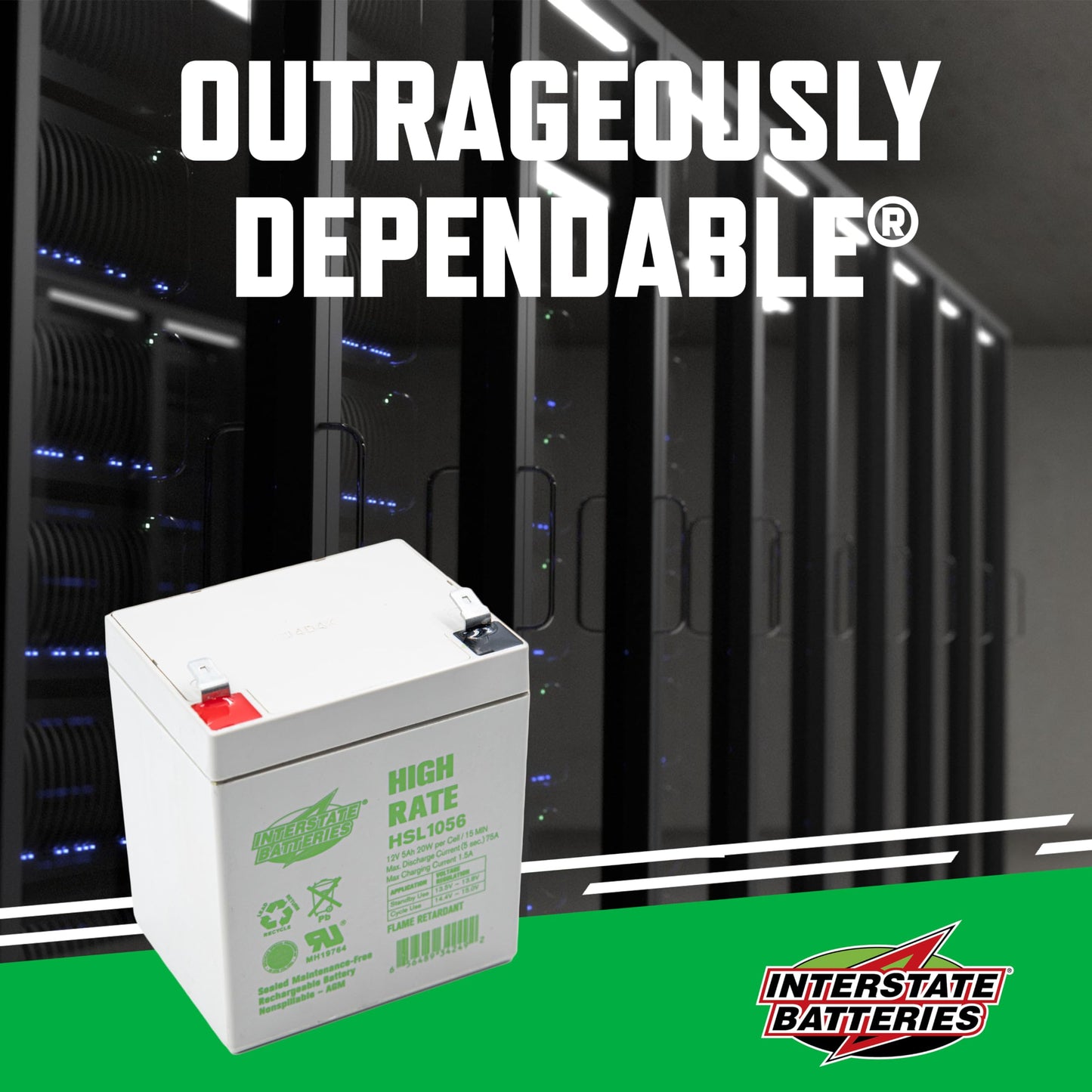 Interstate Batteries 12V 5Ah High Rate Battery (F2 Terminal) SLA AGM VRLA Fireproof Rechargeable Replacement for UPS Systems, Servers, Backup Power…