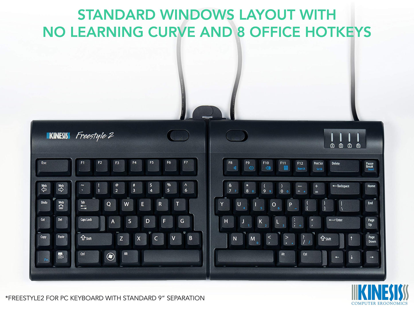 KINESIS Freestyle2 Ergonomic Keyboard for PC (9" or 20" Separation) (9" Separation)