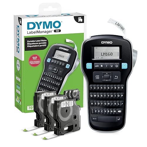DYMO LabelManager 160 Portable Label Maker Bundle, Easy-to-Use, One-Touch Smart Keys, QWERTY Keyboard, Large Display, For Home & Office Organization