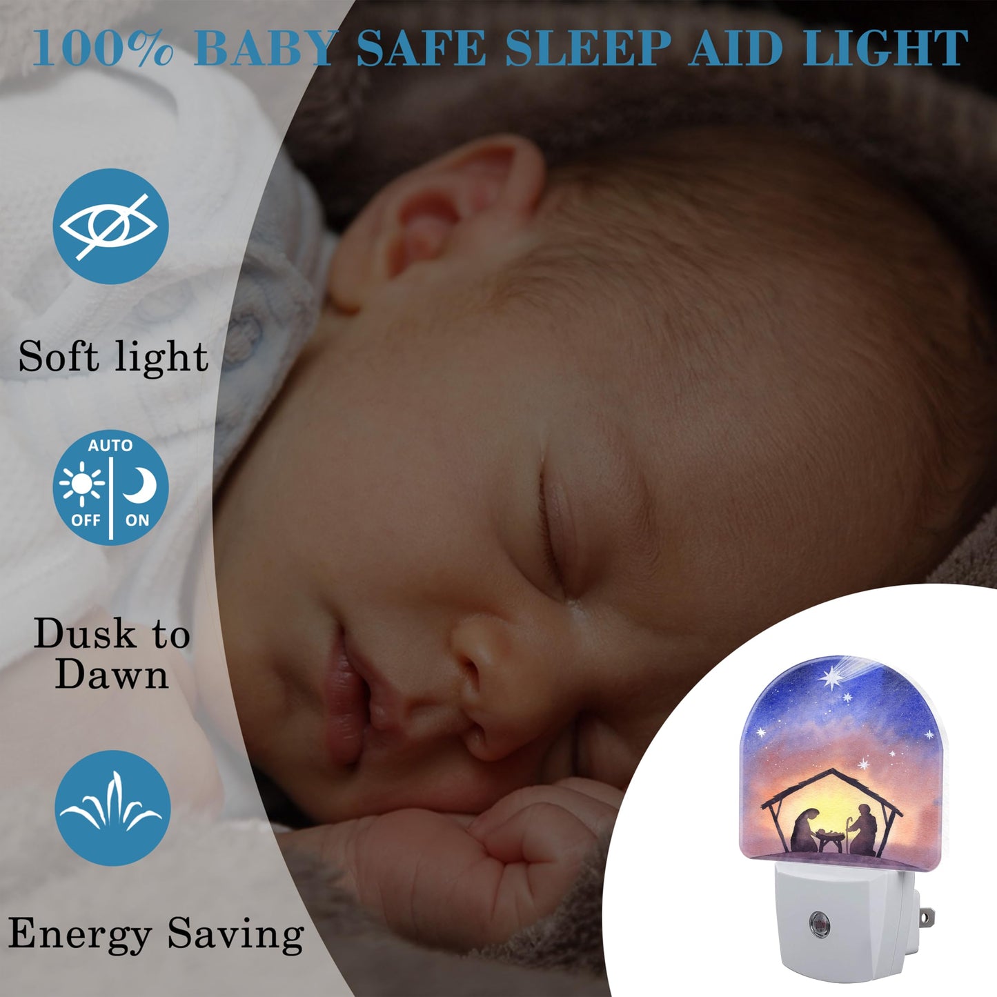 Uiaoiais Night Light Plug into Wall Birth of Jesus in Bethlehem Night Light with Dusk to Dawn Sensor Night Light for Kid Girls Boys Women Men Room