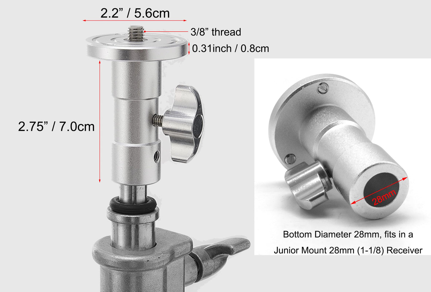 PHOCUS Baby Ball Head Adapter (5/8" Stud to 3/8" Thread), C Stand Camera Mount Adapter for Tripod Head on Photography Light Stand with Baby Pin or