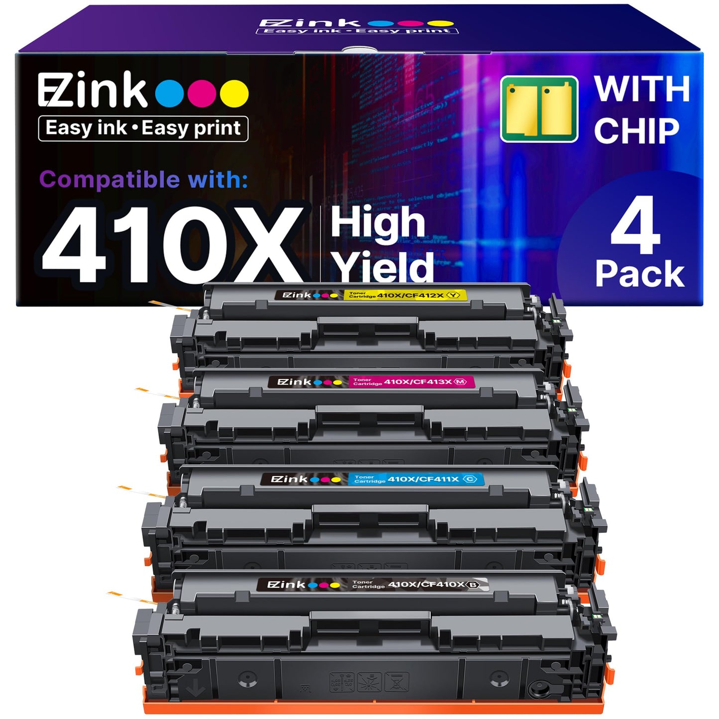 E-Z Ink 410X Toner Cartridges Compatible for HP 410X 410A CF410X CF411X CF412X CF413X to Use with HP Color LaserJet Pro MFP M477fdw M477fdn M477fnw