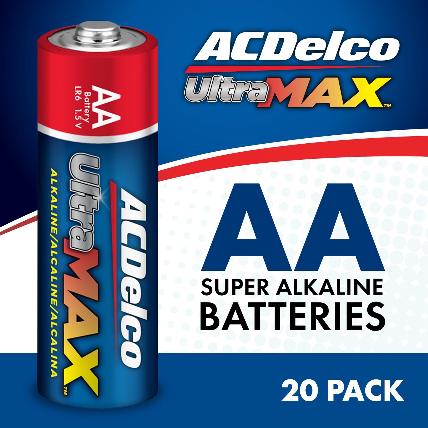 Powermax ACDelco UltraMAX 20-Count AA Batteries, Alkaline Battery with Advanced Technology, 10-Year Shelf Life, Recloseable Packaging