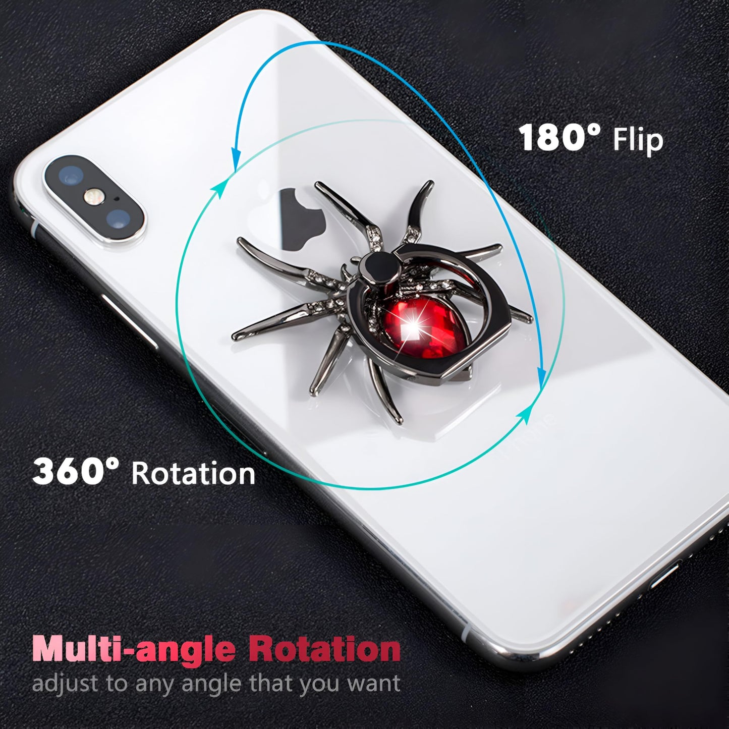 Spider Design Phone Ring Holder 360° Rotating Finger Grip Stand Kickstand for Smartphones and Tablets - Universal Mobile Accessory, Anti-Drop