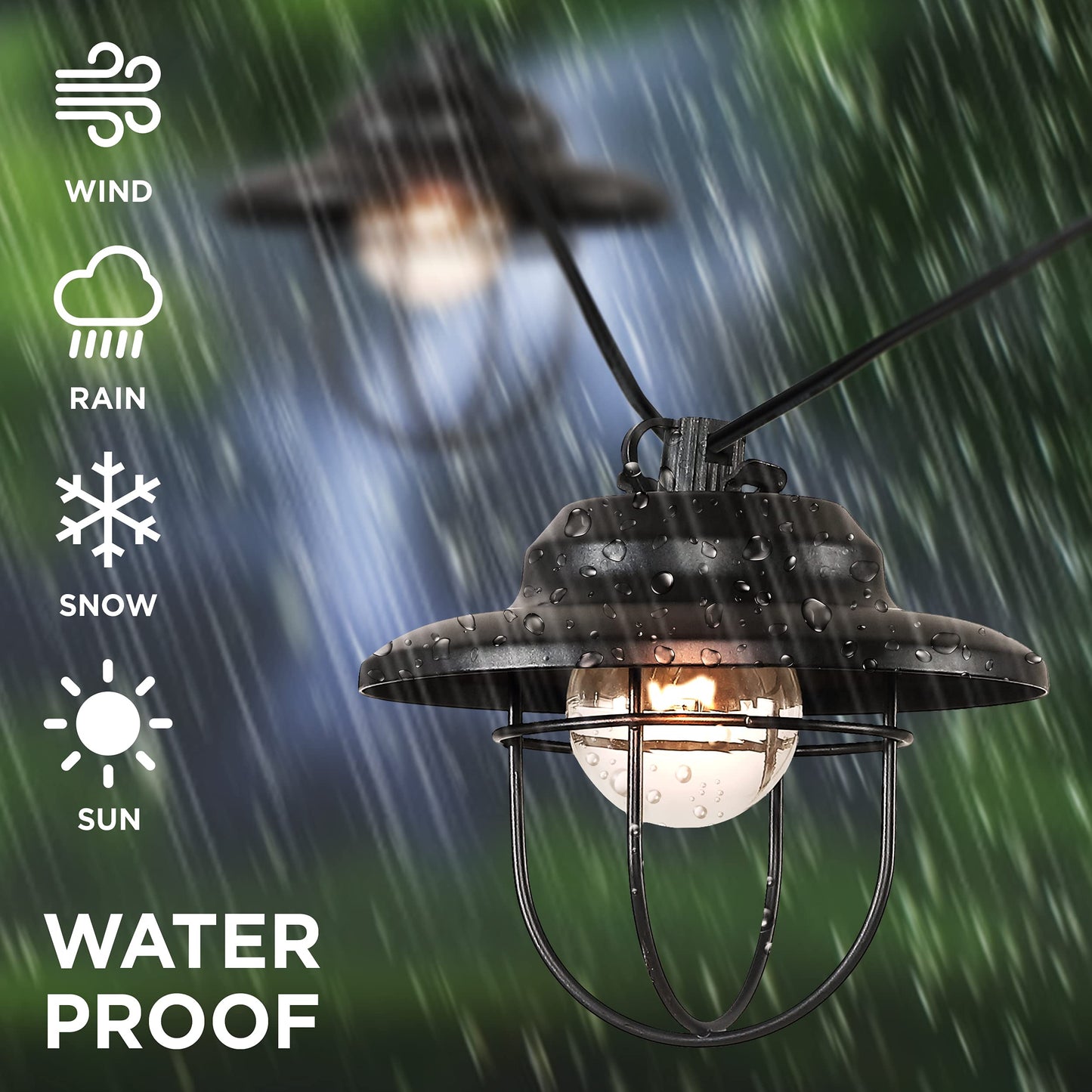 JONATHAN Y 10' Black 10-Light Rustic Farmhouse LED String Lights for Patio, Metal Cage Shade, Weatherproof Connectable Outdoor Hanging Lights, UL