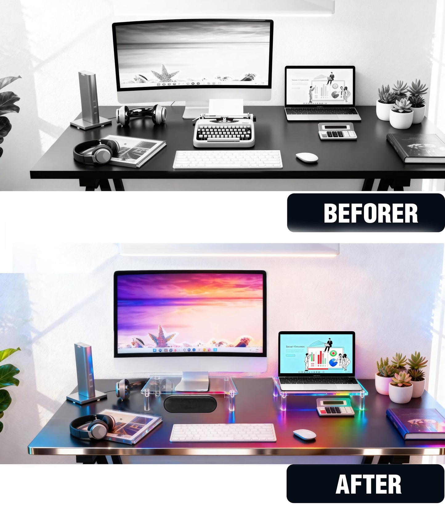 Jusalpha Acrylic Monitor Stand - 10mm Thickness Clear Platform - 14.5'' x 9'' x 3.4'' Desktop/ Laptop/ Monitor Riser Stand- for Laptop, Printer