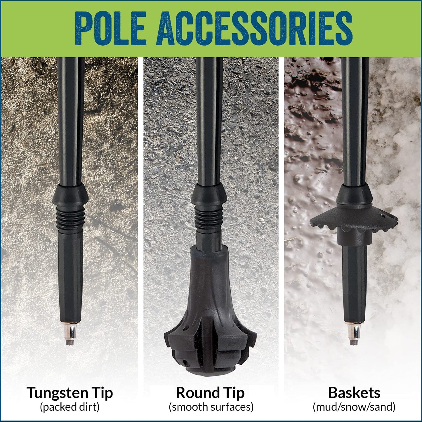 York Nordic PRO Collapsible 4 Piece Trekking/Walking Poles - Pair of monopod Poles w/3 flip Locks, Detachable Rubber feet, and GoPro Camera Mount