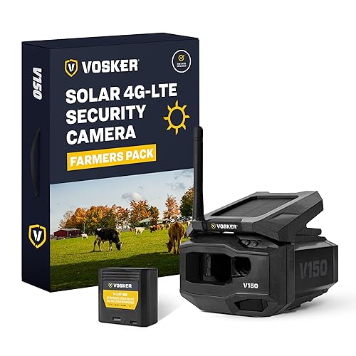 Vosker V150 Farm Pack 4G LTE Solar Security Camera, Wireless Outdoor Surveillance for Farms, Sheds and Equipment Monitoring, No Wi-Fi Required, Night
