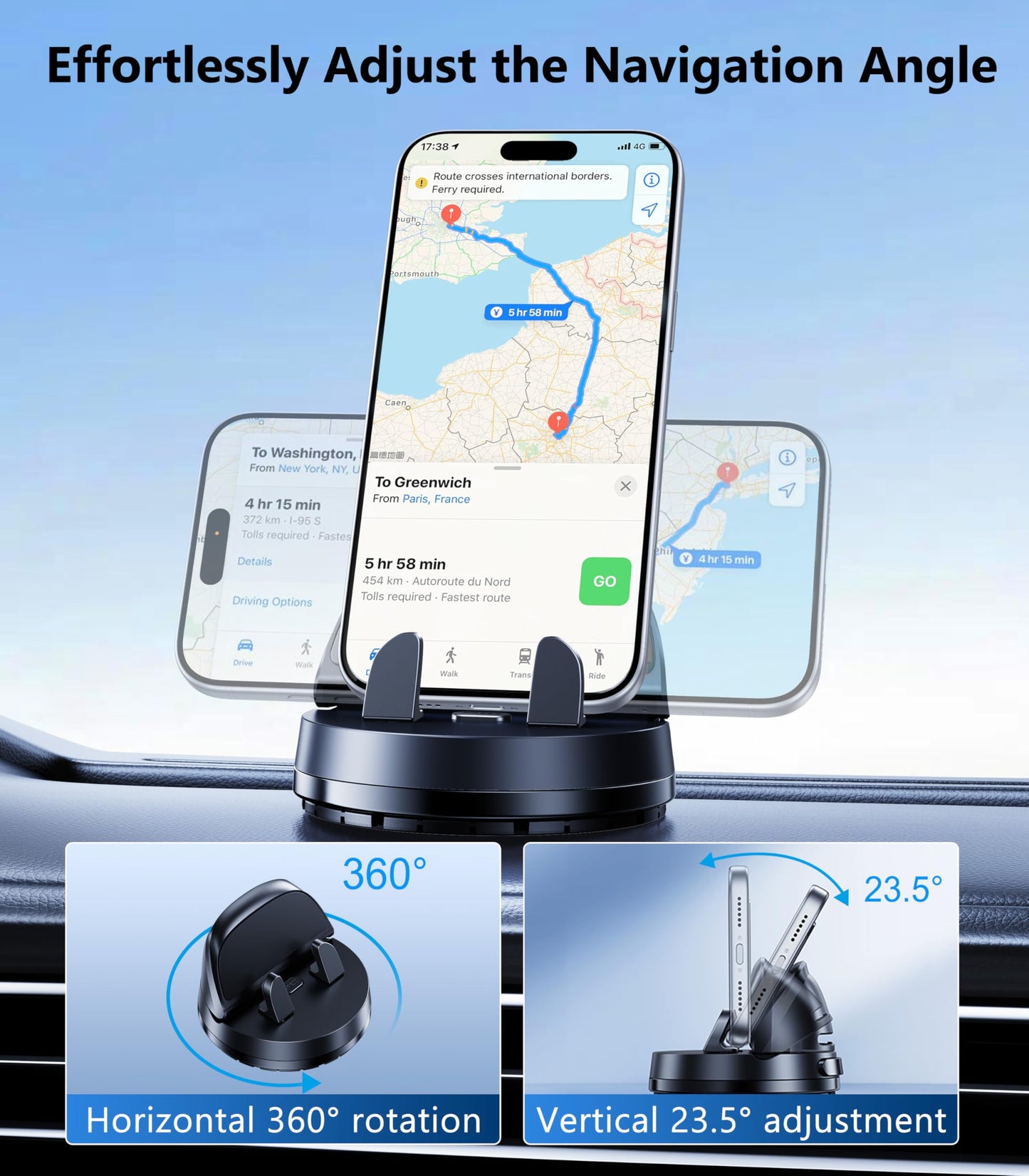 DICMKY Car Dashboard Phone Holder Mount, 360 °Rotating Curved Dash Automatic Clamping Cell Phone Mount with Adaptive Adhesive Base, Multifunctional
