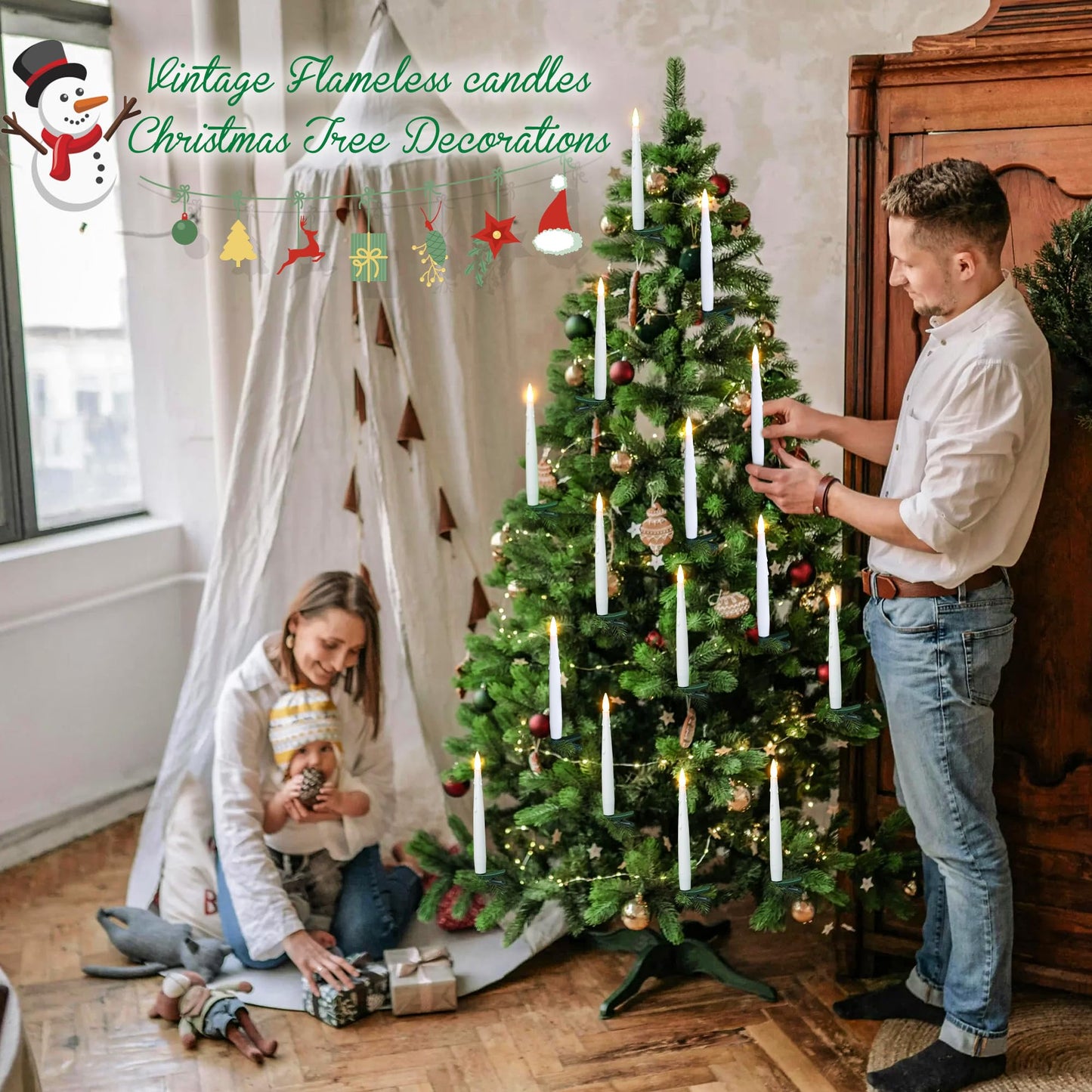 yunsheng 12Pcs Christmas Tree Candles with Remote Timer, Battery Operated LED Flameless Taper Candles Flickering for Xmas Home Wedding Decor Gift