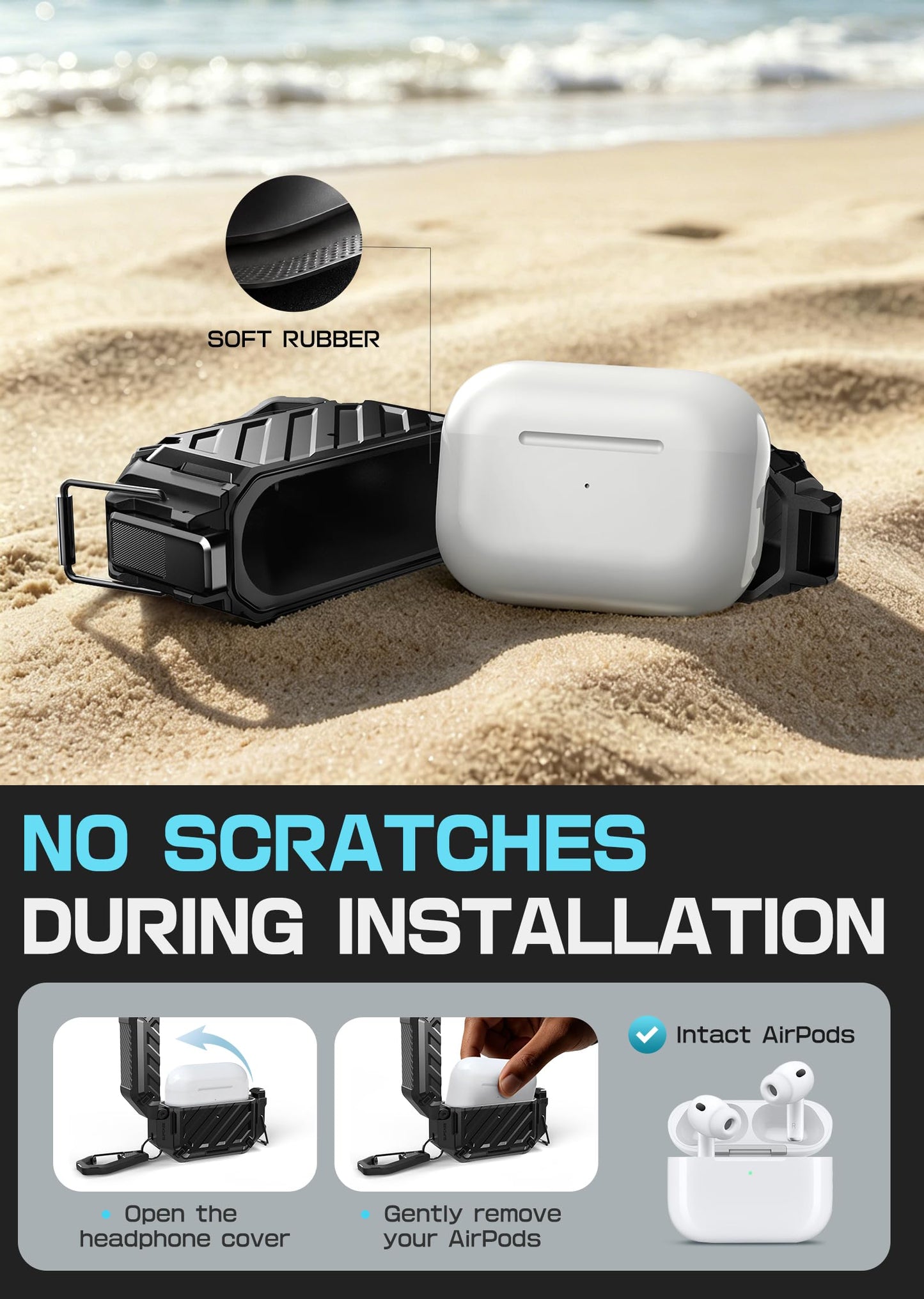 SUPCASE for AirPods Pro 3 Case with Lock & Carabiner, IP68 Waterproof, Compatible with MagSafe, Military-Grade Protection Anti-Scratch Hard Shell