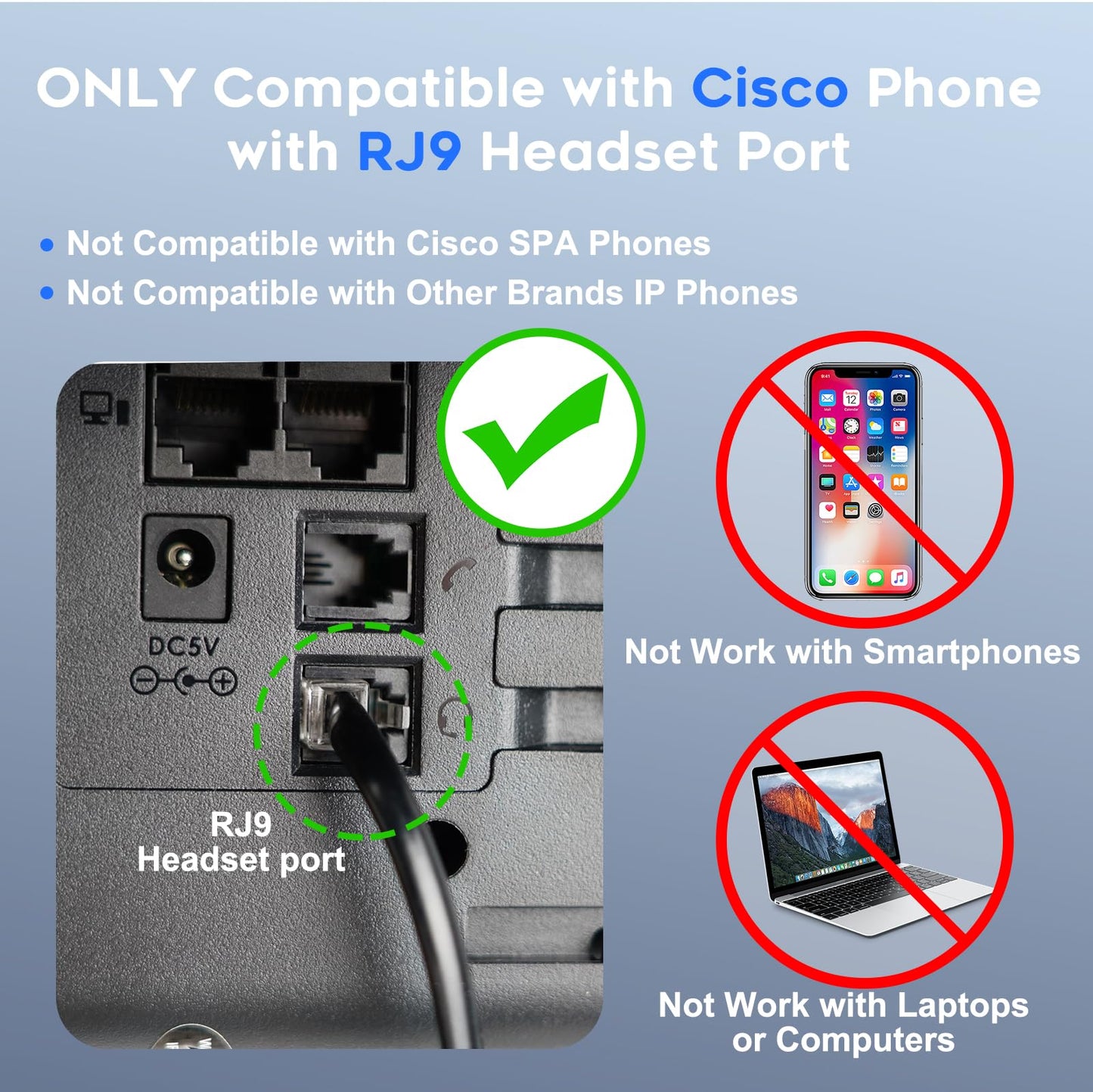 MKJ Cisco Telephone Headset with Microphone Noise Canceling Corded RJ9 Call Center Office Phone Headset for Cisco CP-7861 7942G 7941G 7945G 7960 7961G