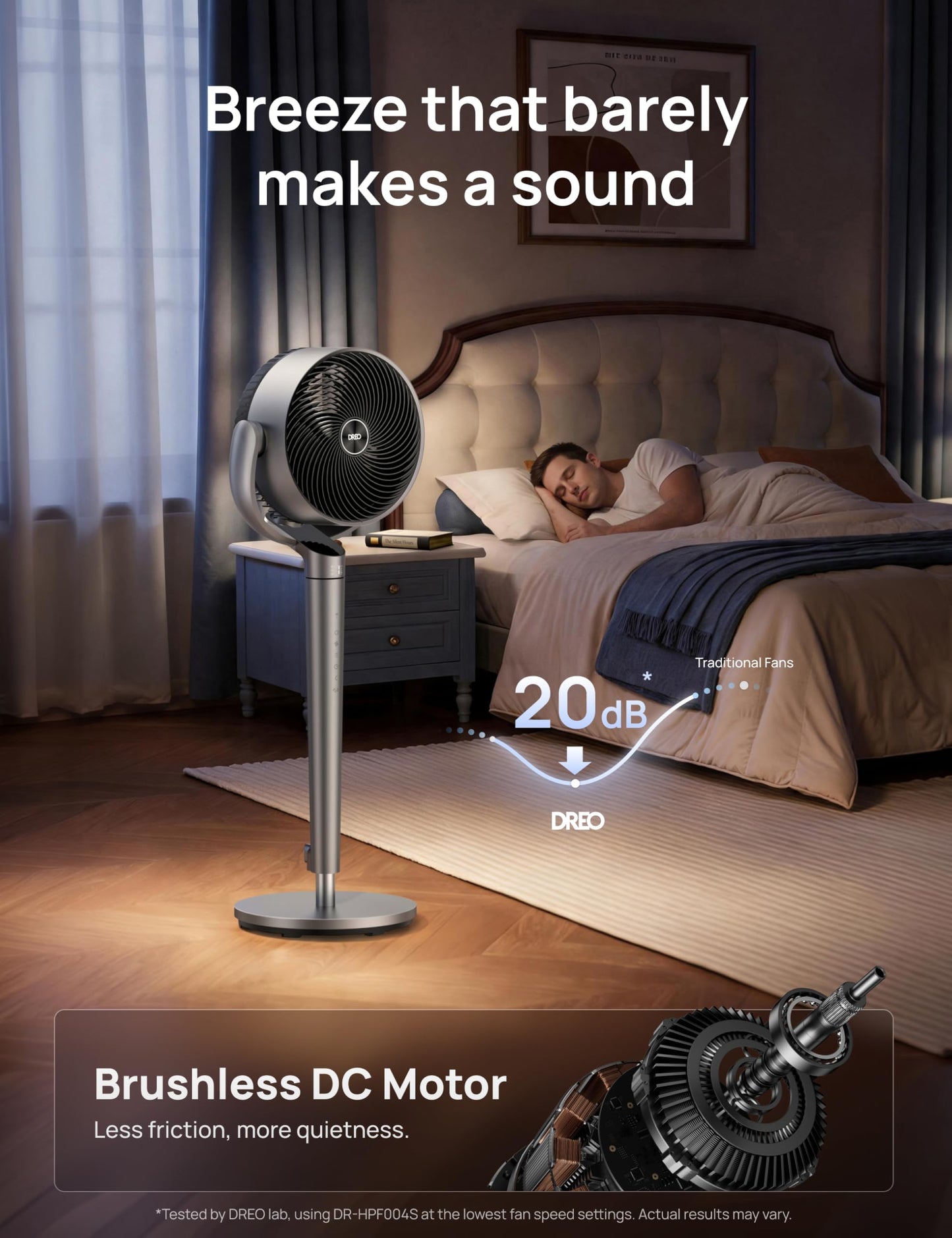 DREO Smart Fan for Bedroom, 110ft Pedestal Fan with DC Motor, 150°+120° Omni-Directional Oscillation, Quiet Floor Fan with Smart Control, 9 Speeds, 6