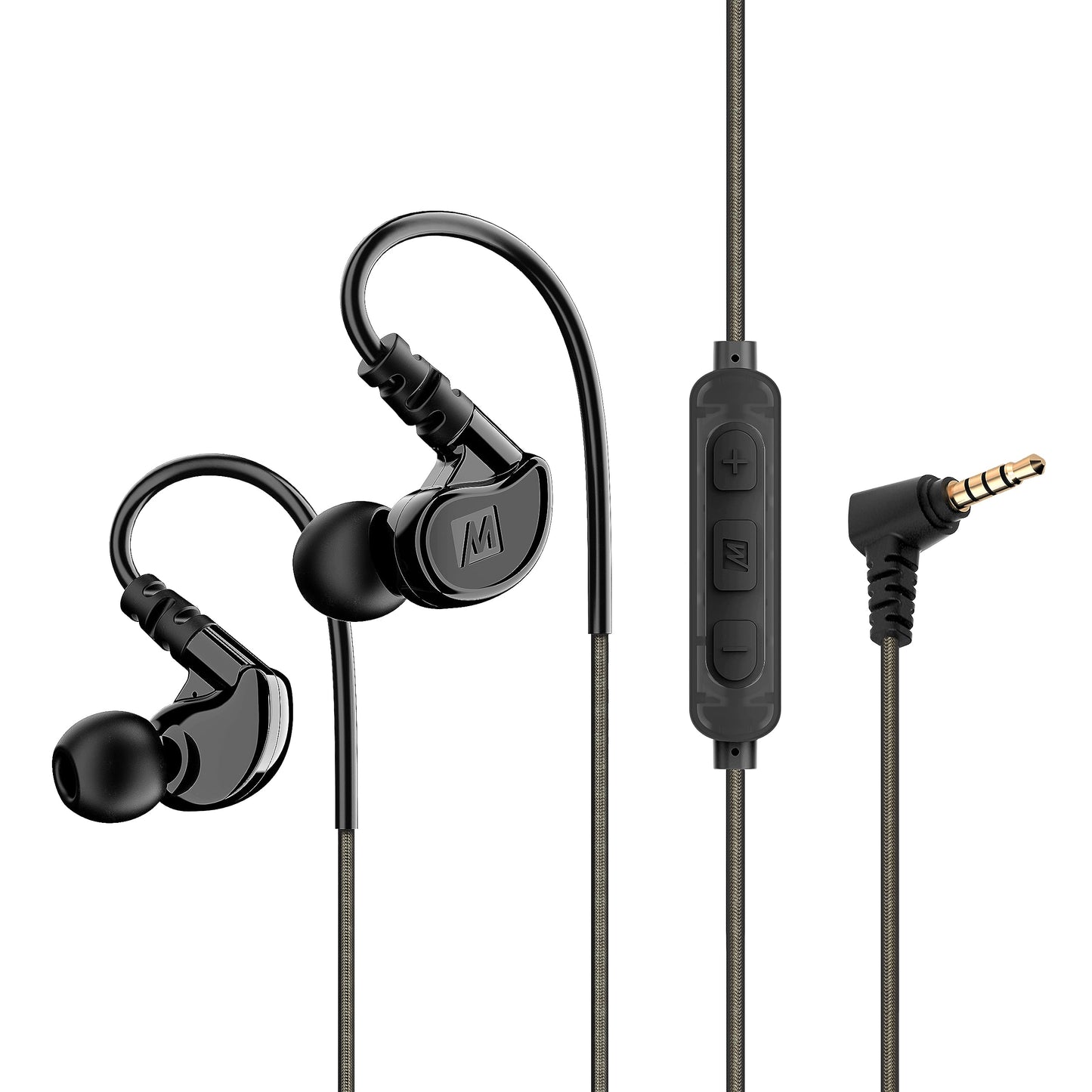 MEE Audio M6 Sport Wired Earbuds, in Ear Headphones, 3-Button Remote, Sweatproof Earphones for Running/Gym/Workouts with Memory Wire Earhooks, Headset