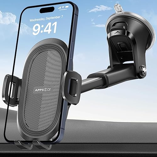 APPS2Car Car Phone Mount with Suction Cup, Universal Windshield Dashboard Holder with Sticky Gel Pad, Compatible with iPhone 17/16/15/14/13, Samsung