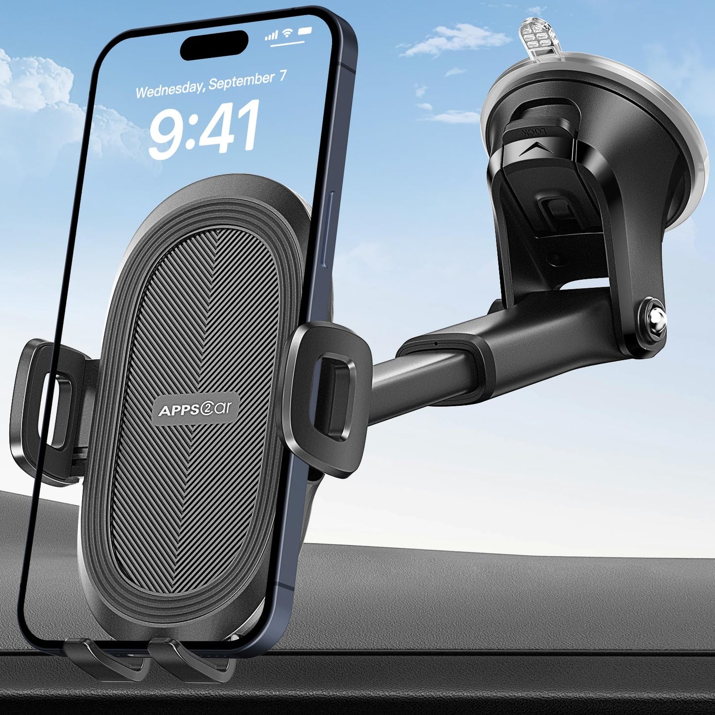 APPS2Car Car Phone Mount with Suction Cup, Universal Windshield Dashboard Holder with Sticky Gel Pad, Compatible with iPhone 17/16/15/14/13, Samsung