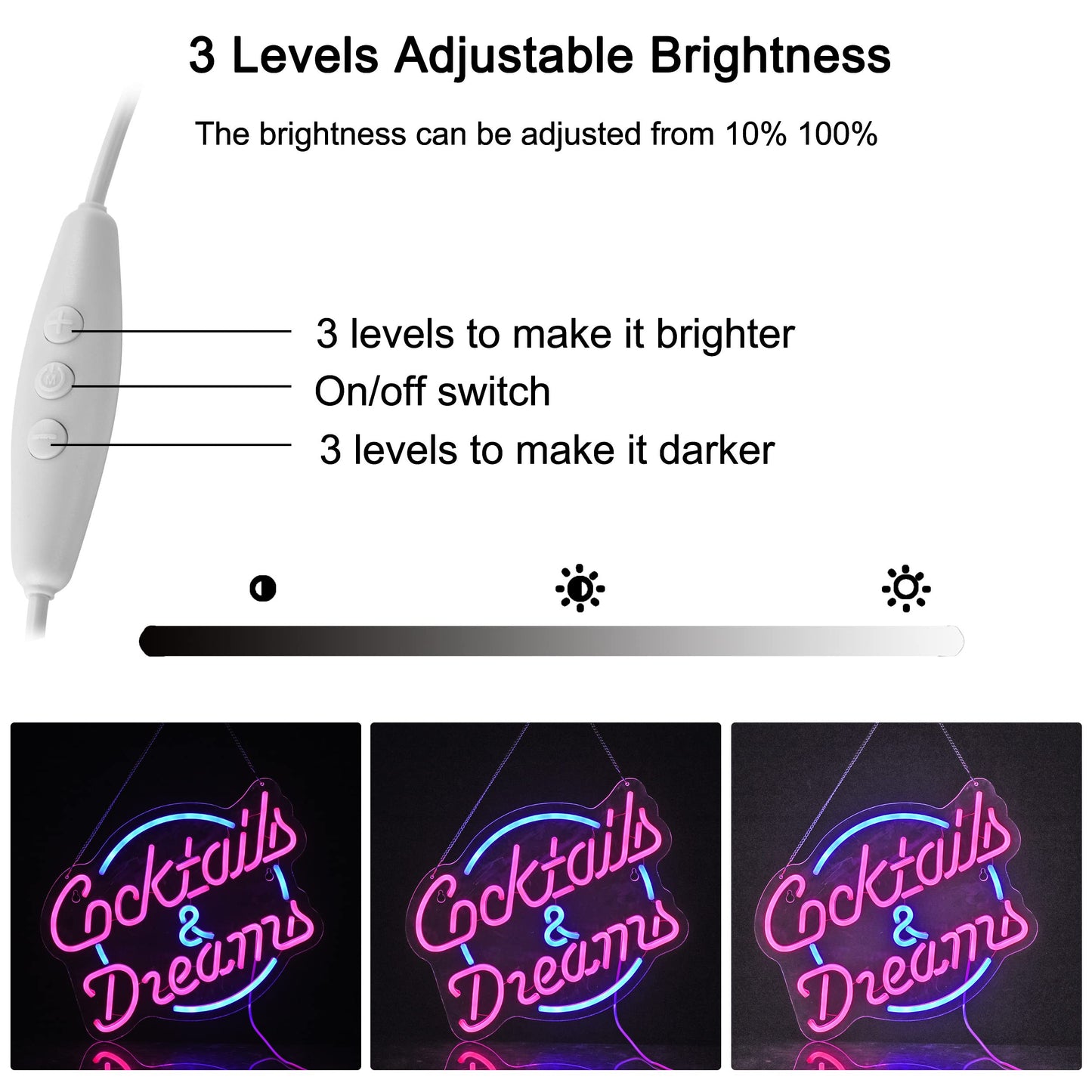 Cocktails and Dreams Neon Sign for Wall Decor Neon Signs with Dimmable Switch LED Neon Signs Bedroom Beer Bar Neon Light Sign Hotel Party Club Office