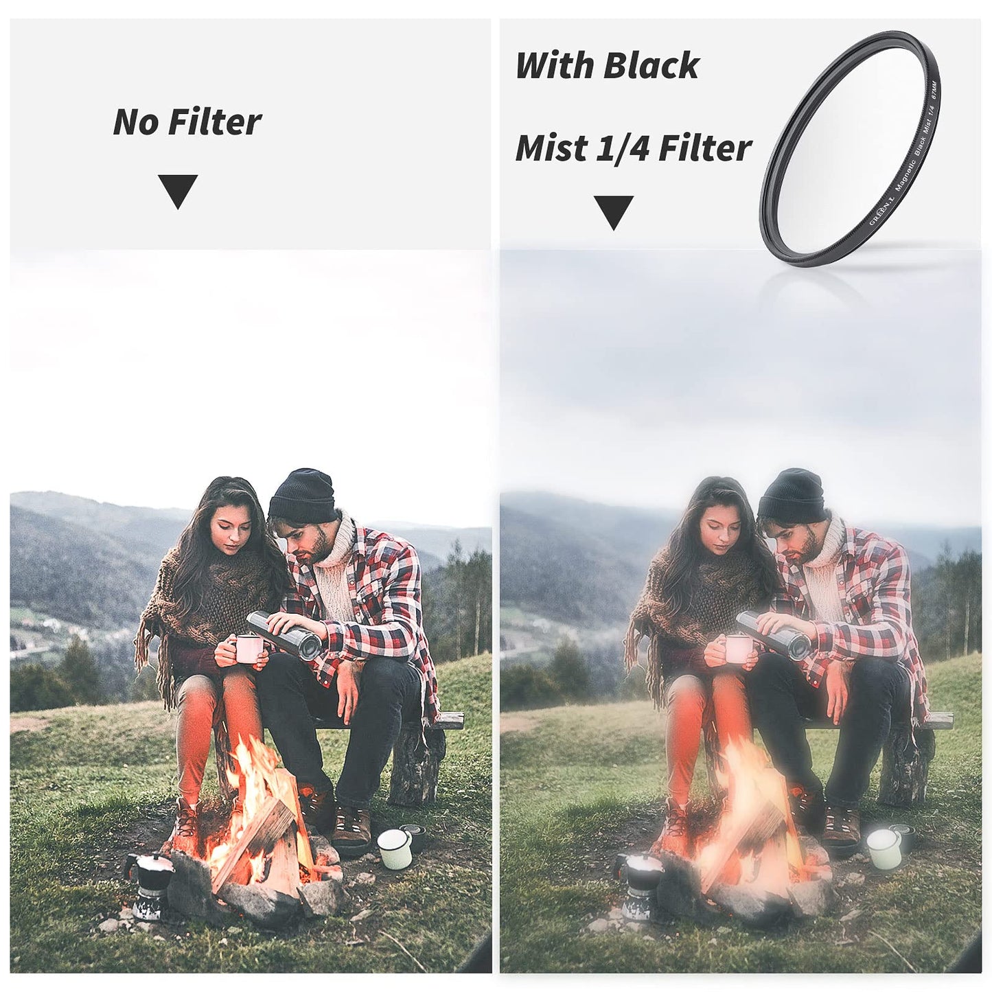 GREEN.L 58mm Black Pro Mist 1/4 Filter, Cinematic Effect Camera Filter for Portrait Photography/Video/Vlog
