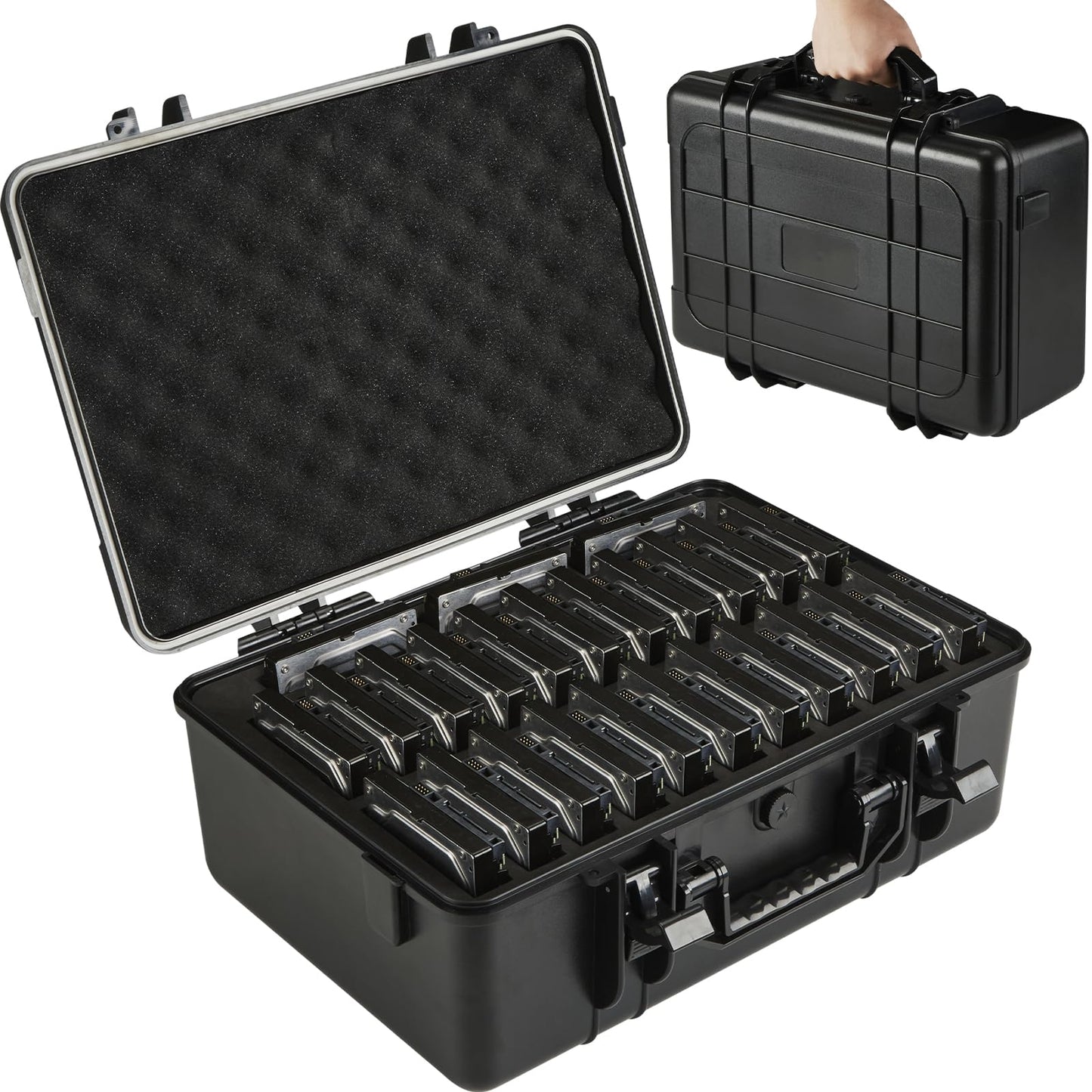 Hard Drive Case Fits 25-Bay Protection 3.5" HDD | High-Density Protective Foam | External Hard Drive Organizer Storage Box Travel Carrying Suitcase