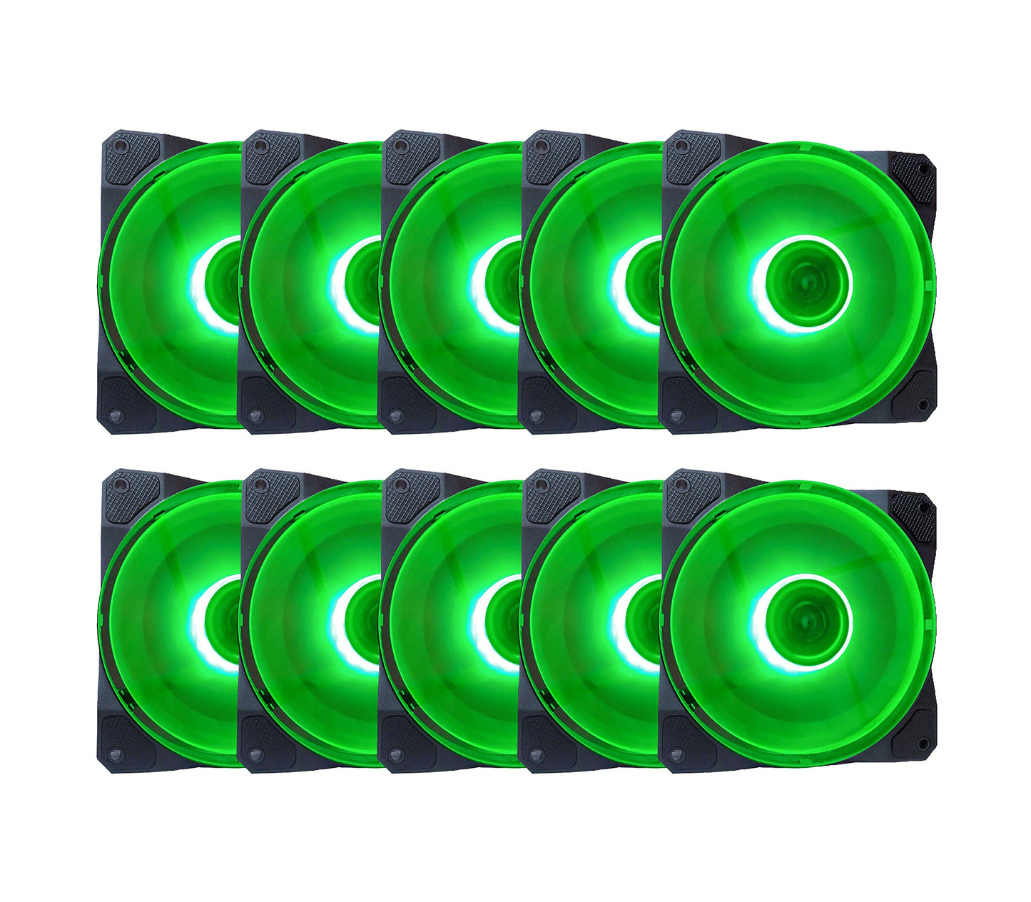 APEVIA CO1012L-GN Cosmos 120mm Green LED Ultra Silent Case Fan w/ 16 LEDs & Anti-Vibration Rubber Pads (10 Pk)
