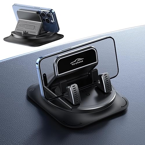 Vpryhuan 360 Degree Rotation Dashboard Phone Holder for Car, Anti-Slip Grips & One-Hand Operation Car Cell Phone Mount with Adjustable Spring Clip