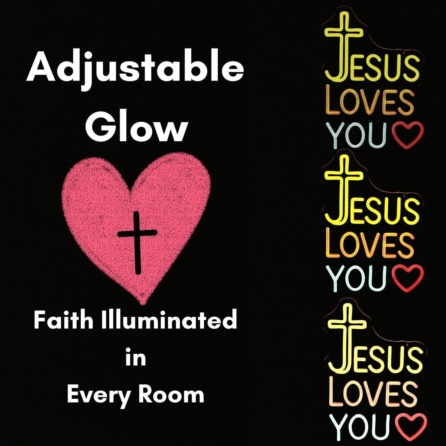 Jesus Loves You Neon Sign with Cross and Heart - LED Light Up Wall Decor for Home, Church, Wedding, Youth Room, Party Decorations