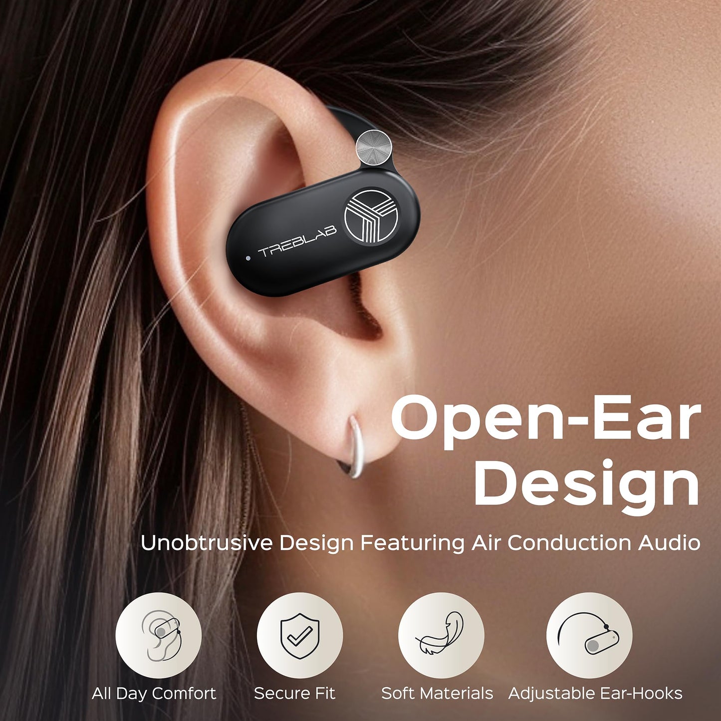 TREBLAB X-Open - True Open Ear Wireless Earbuds, Lightweight Comfort, Behind-Ear Fit, Immersive Sound, Dual Mic for Calls, 40H Playtime, Bluetooth…
