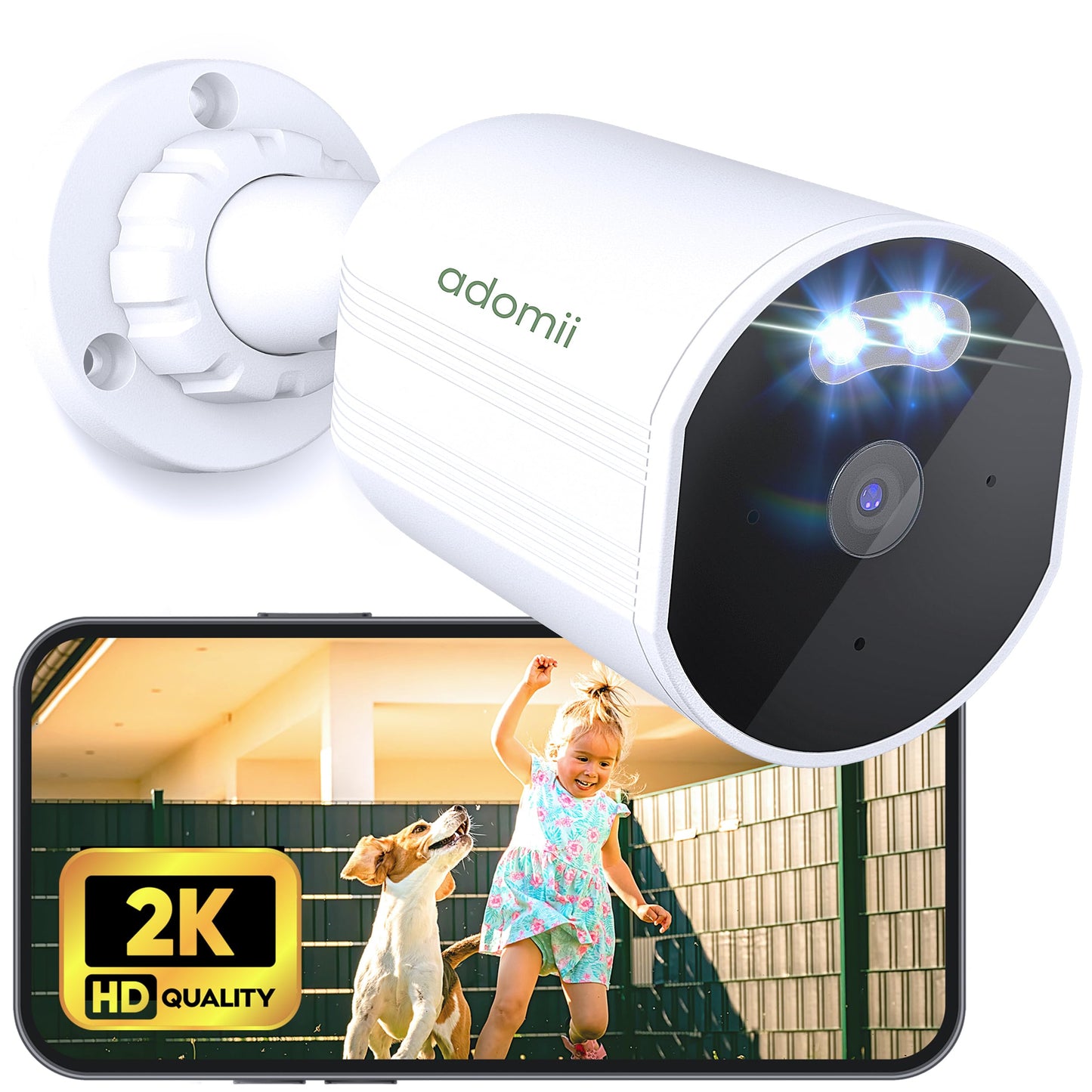 adomii 2K Security Cameras Wireless Outdoor, 33ft Night Vision, IP65 Weatherproof, 2-Way Audio Home Security WiFi Camera Motion Detector for Home